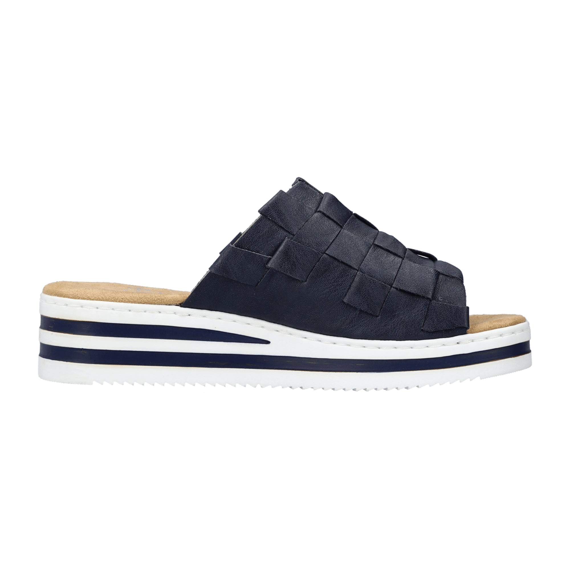 Rieker Women's Slip-On Sandals Blue Comfort Wedge Sole Synthetic Summer Shoes