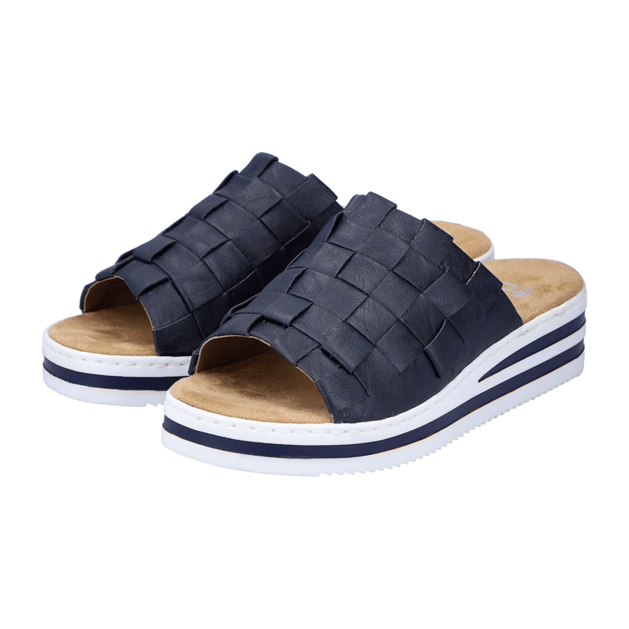 Rieker Women's Slip-On Sandals Blue Comfort Wedge Sole Synthetic Summer Shoes