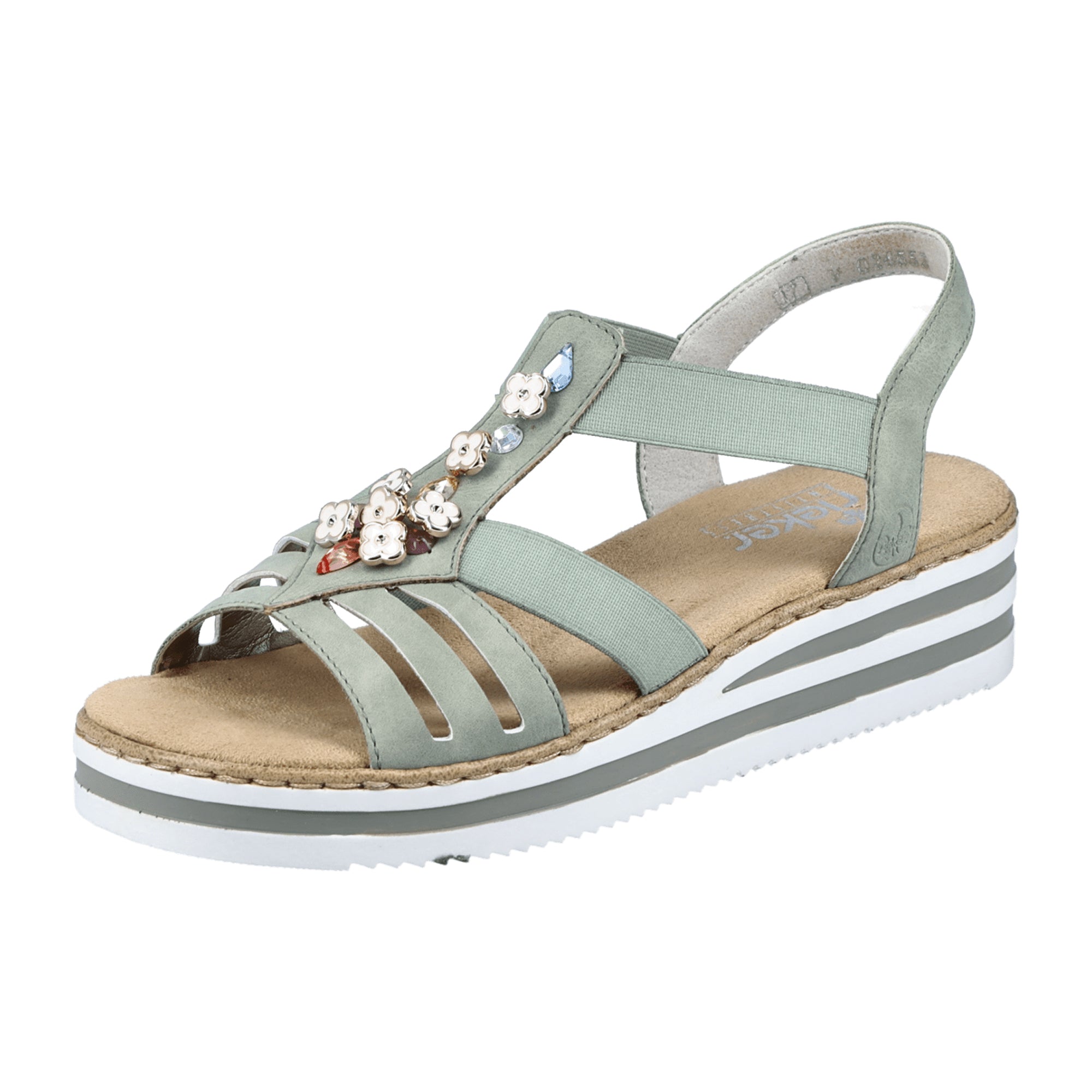 Rieker FSK Women's Sandals Turquoise Comfortable Wedge Sandals with Elastic Strap