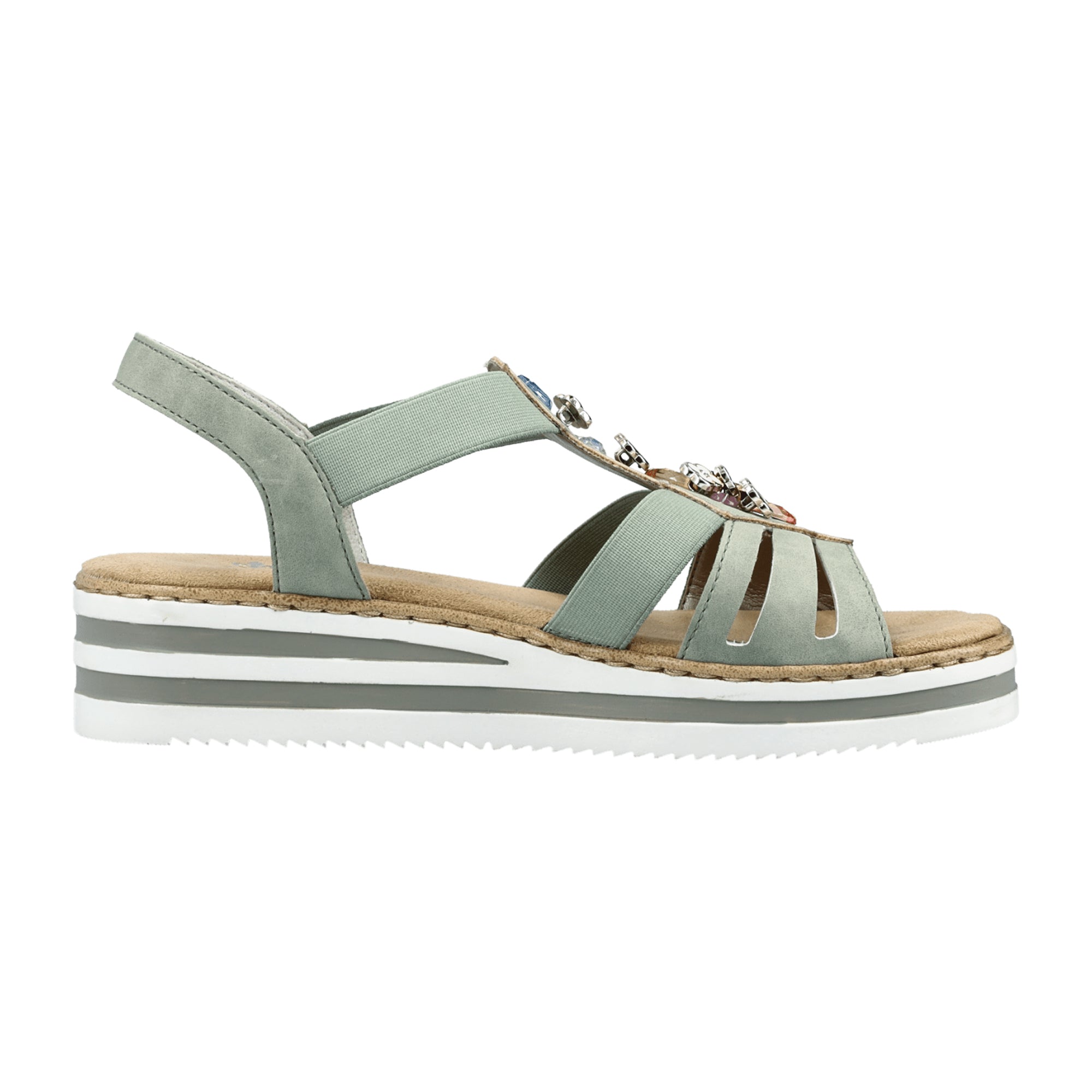 Rieker FSK Women's Sandals Turquoise Comfortable Wedge Sandals with Elastic Strap