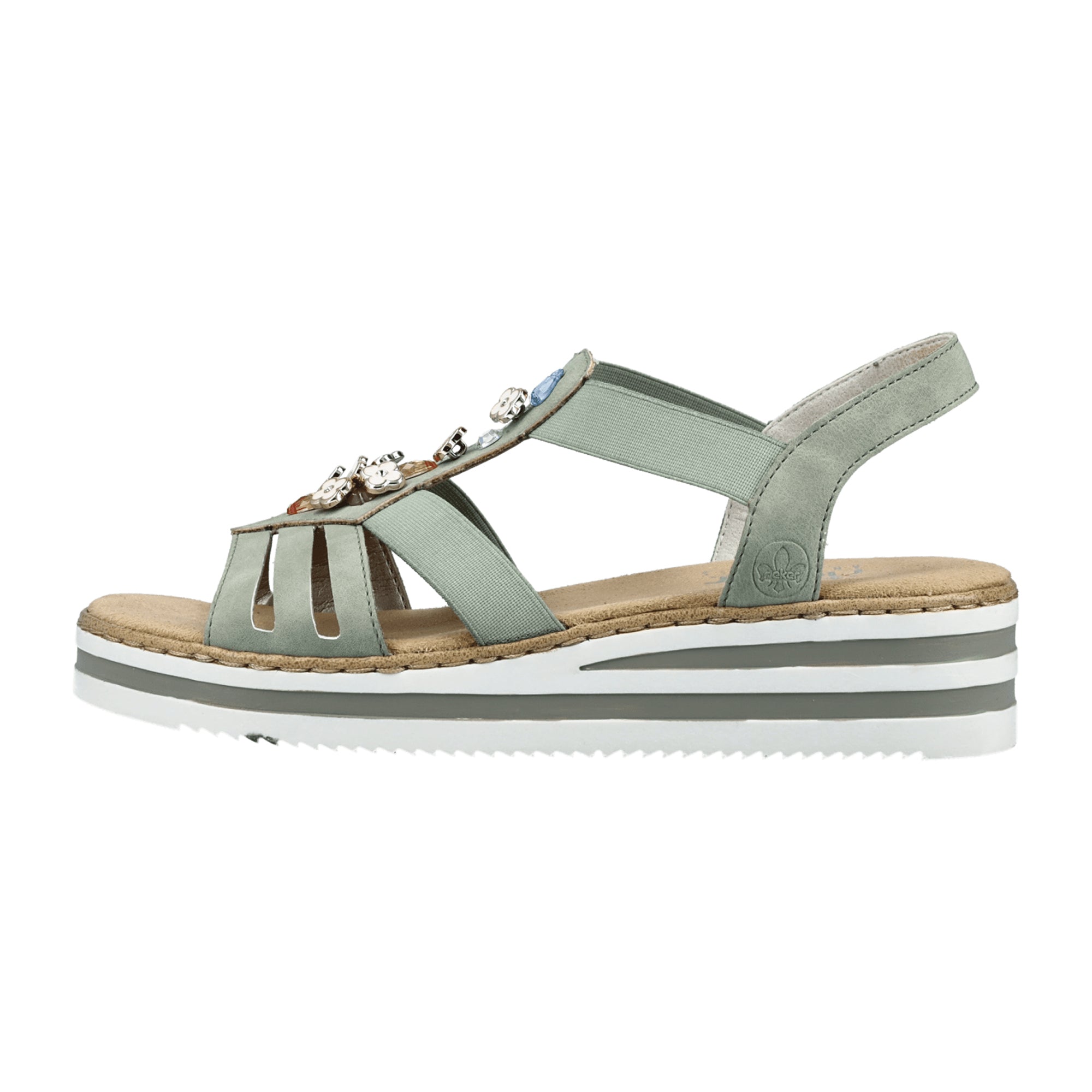 Rieker FSK Women's Sandals Turquoise Comfortable Wedge Sandals with Elastic Strap