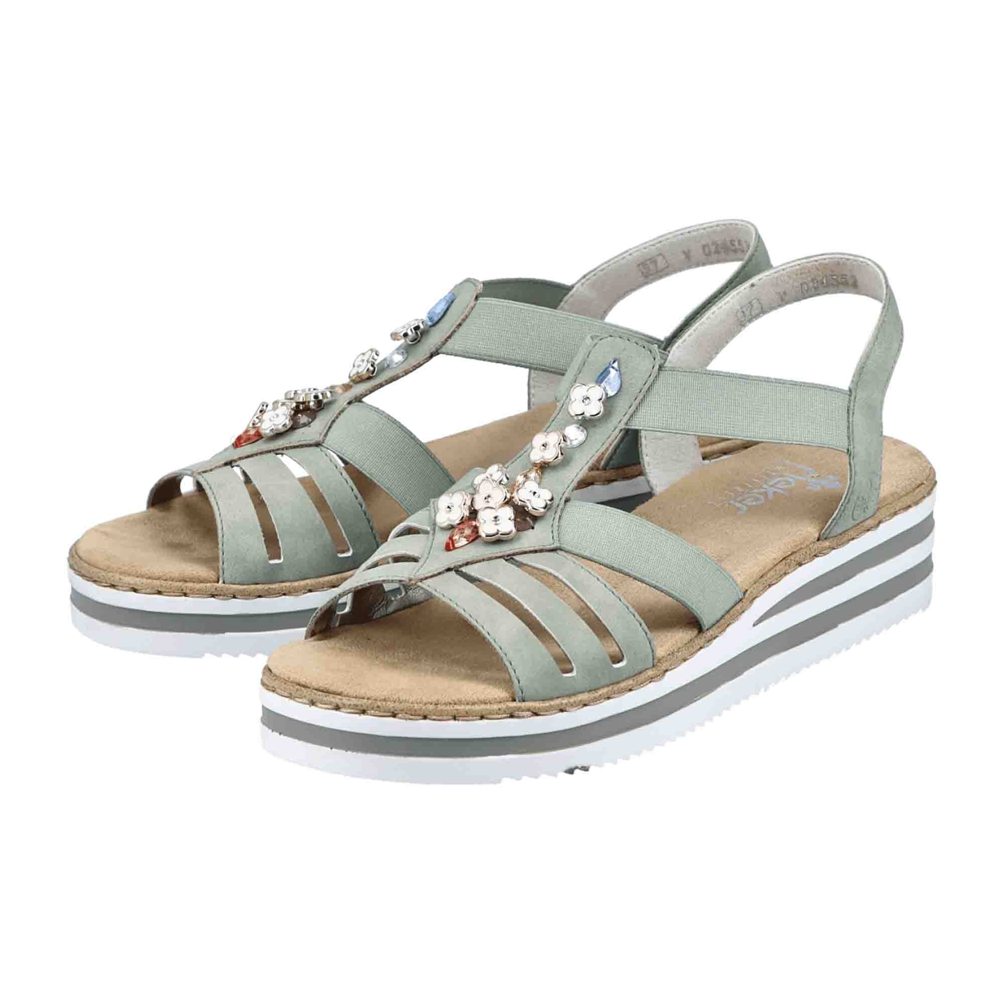 Rieker FSK Women's Sandals Turquoise Comfortable Wedge Sandals with Elastic Strap