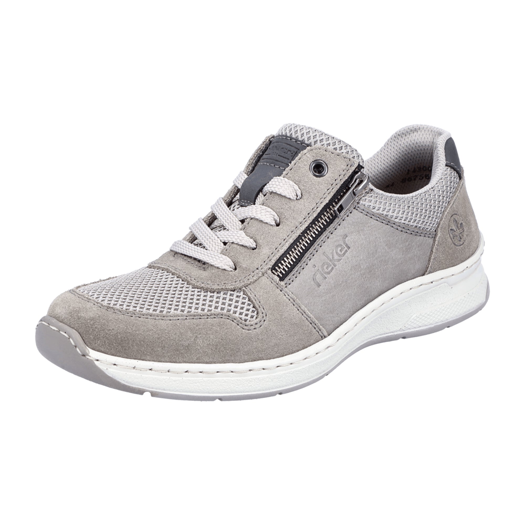 Rieker FSK Men's Gray Lace-Up Shoes with Zipper Comfortable Lightweight Sole