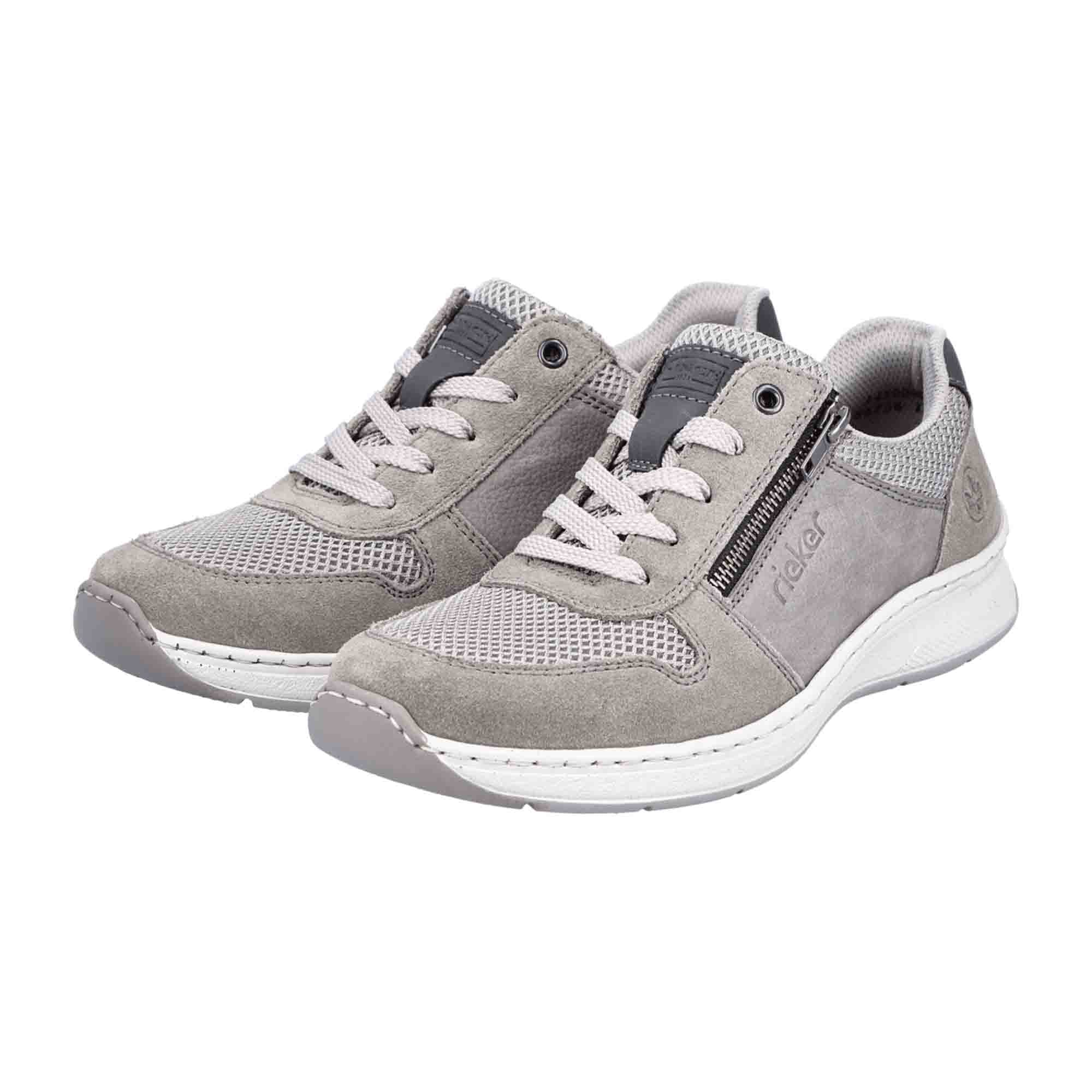 Rieker FSK Men's Gray Lace-Up Shoes with Zipper Comfortable Lightweight Sole
