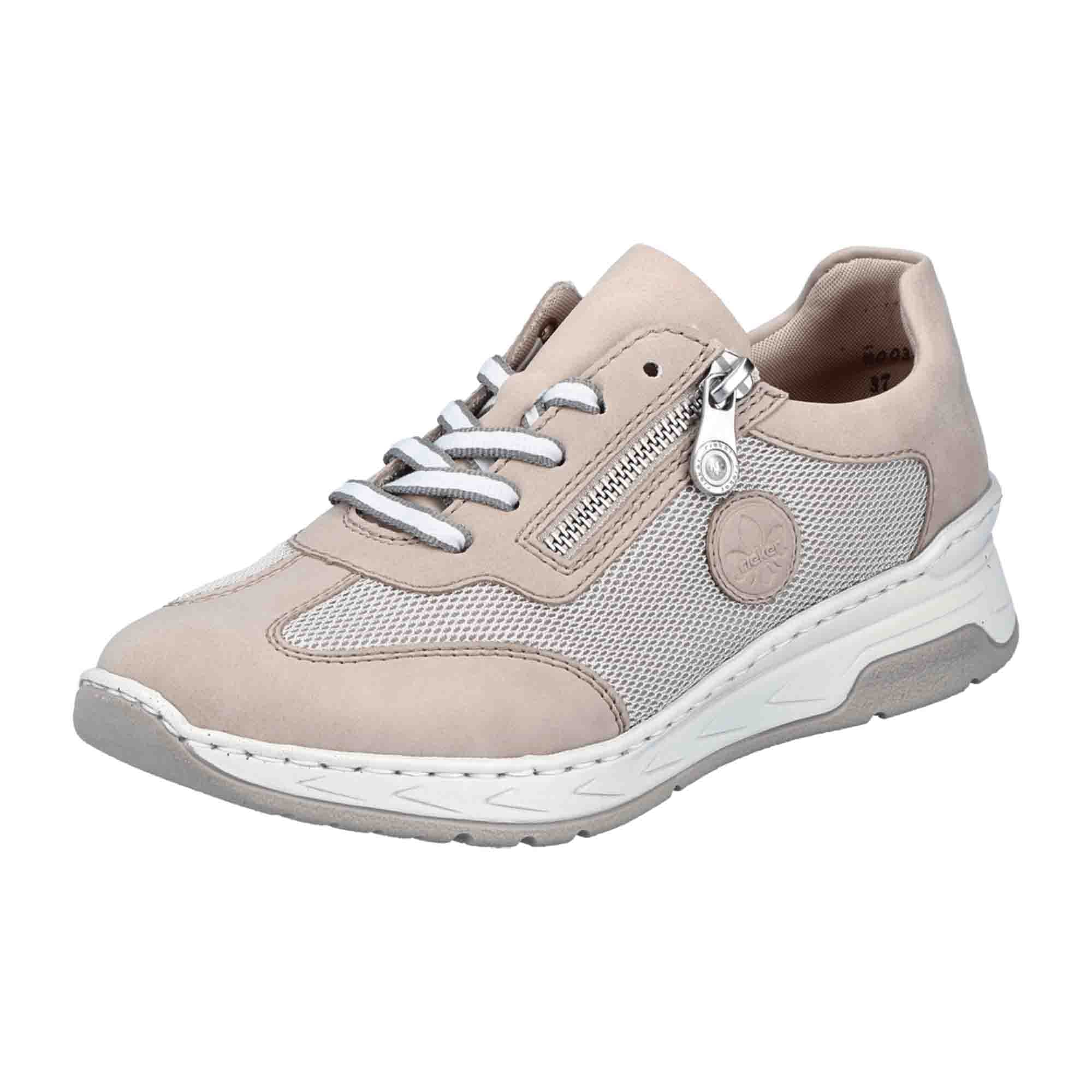 Rieker Beige Mesh Women's Comfort Sneakers with Zipper and Soft Insole