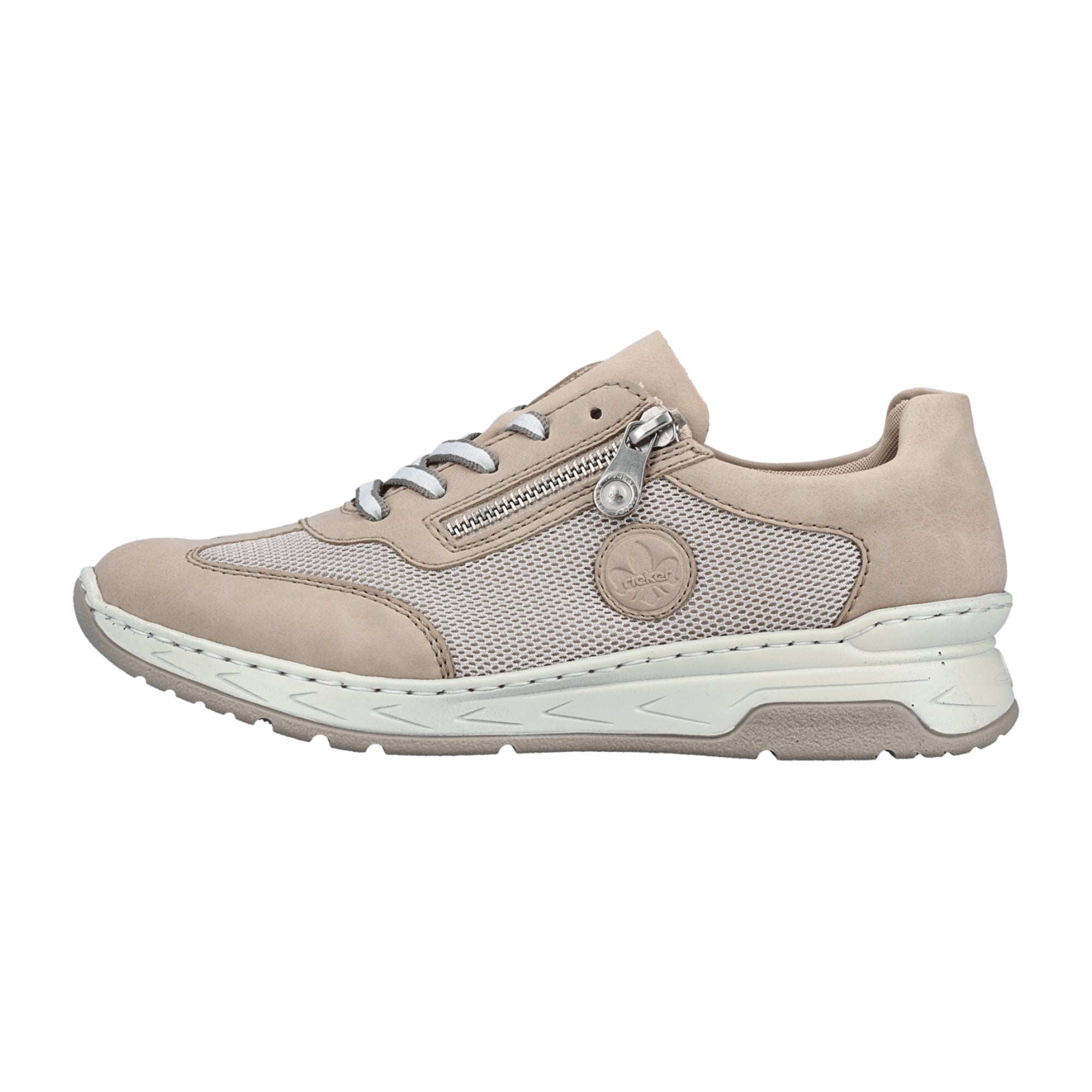 Rieker Beige Mesh Women's Comfort Sneakers with Zipper and Soft Insole