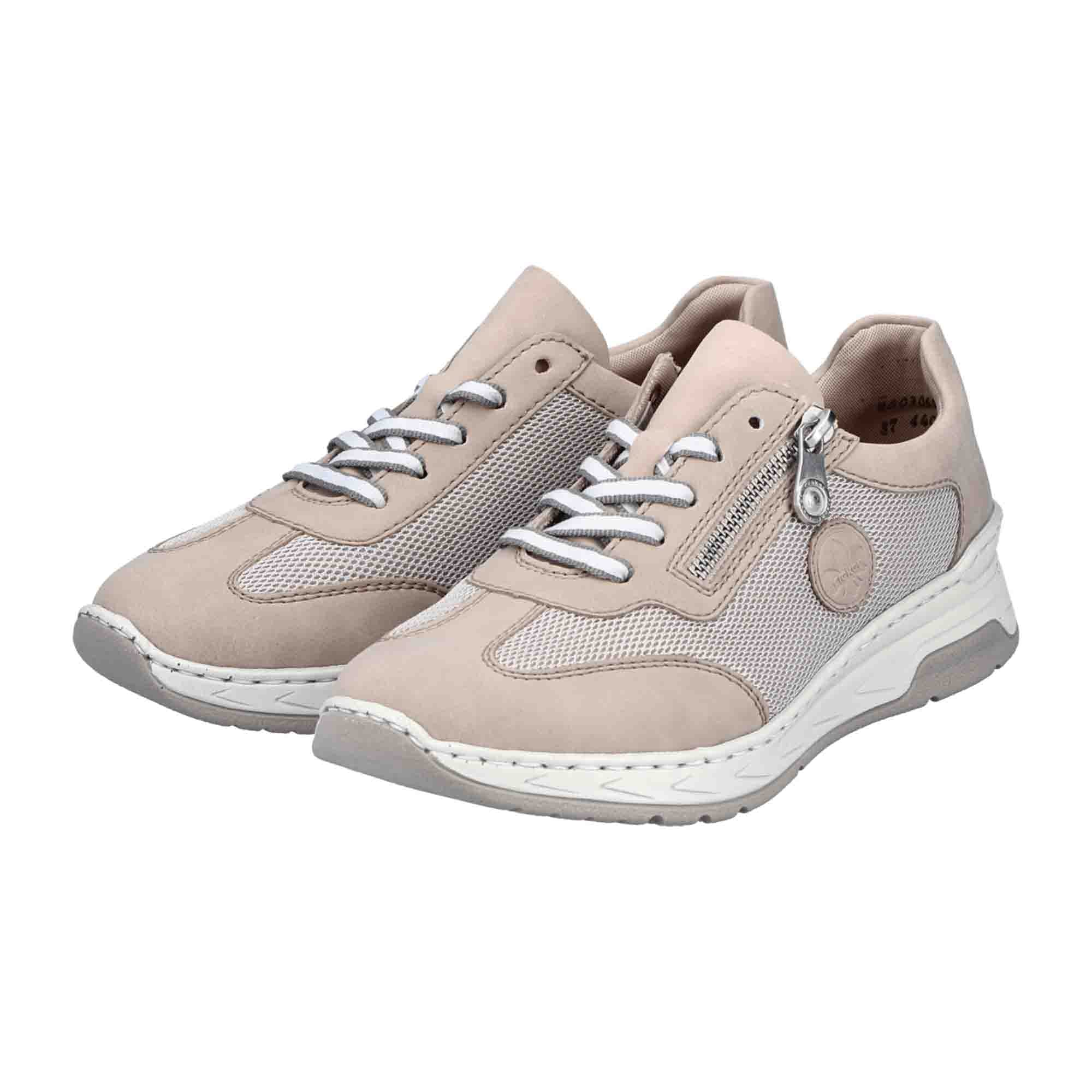 Rieker Beige Mesh Women's Comfort Sneakers with Zipper and Soft Insole