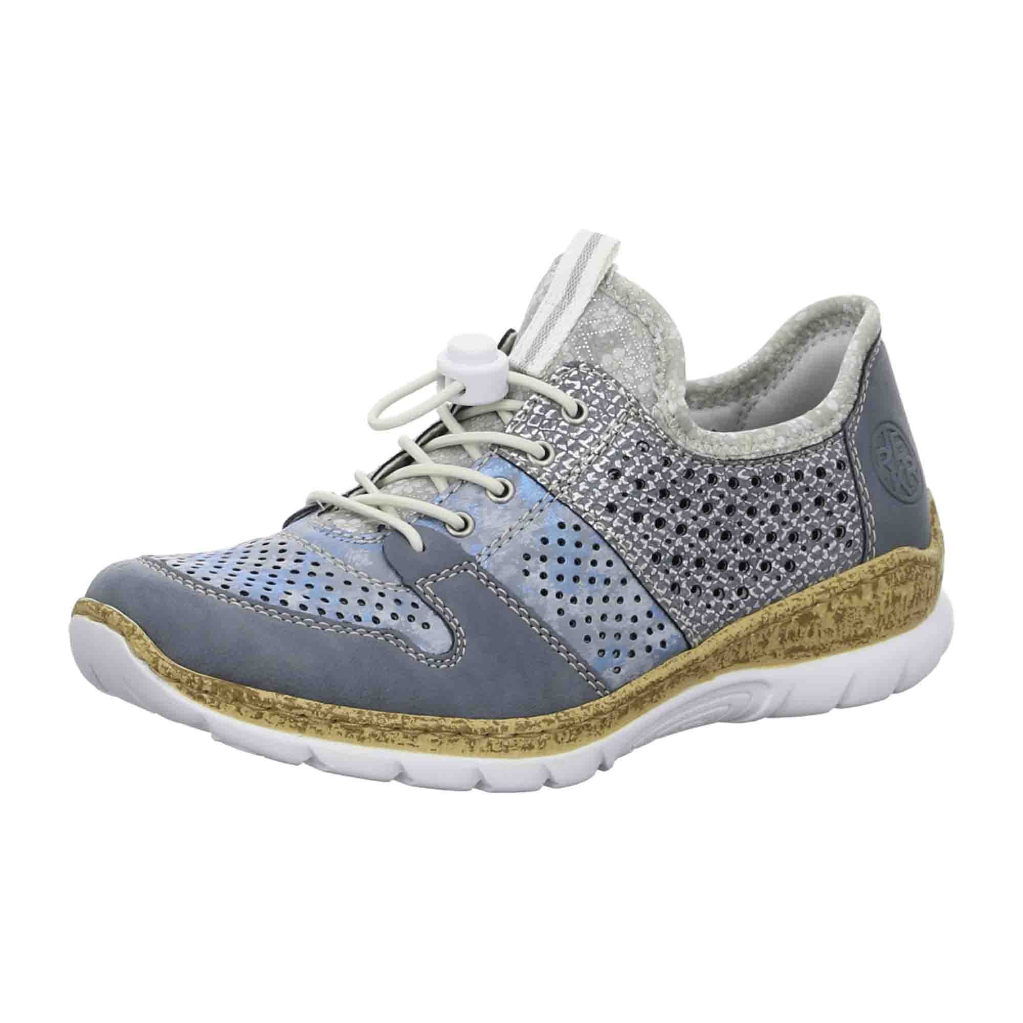 Rieker Women's Blue Slip-On Shoes, Perforated or Woven Design, Comfortable Fit