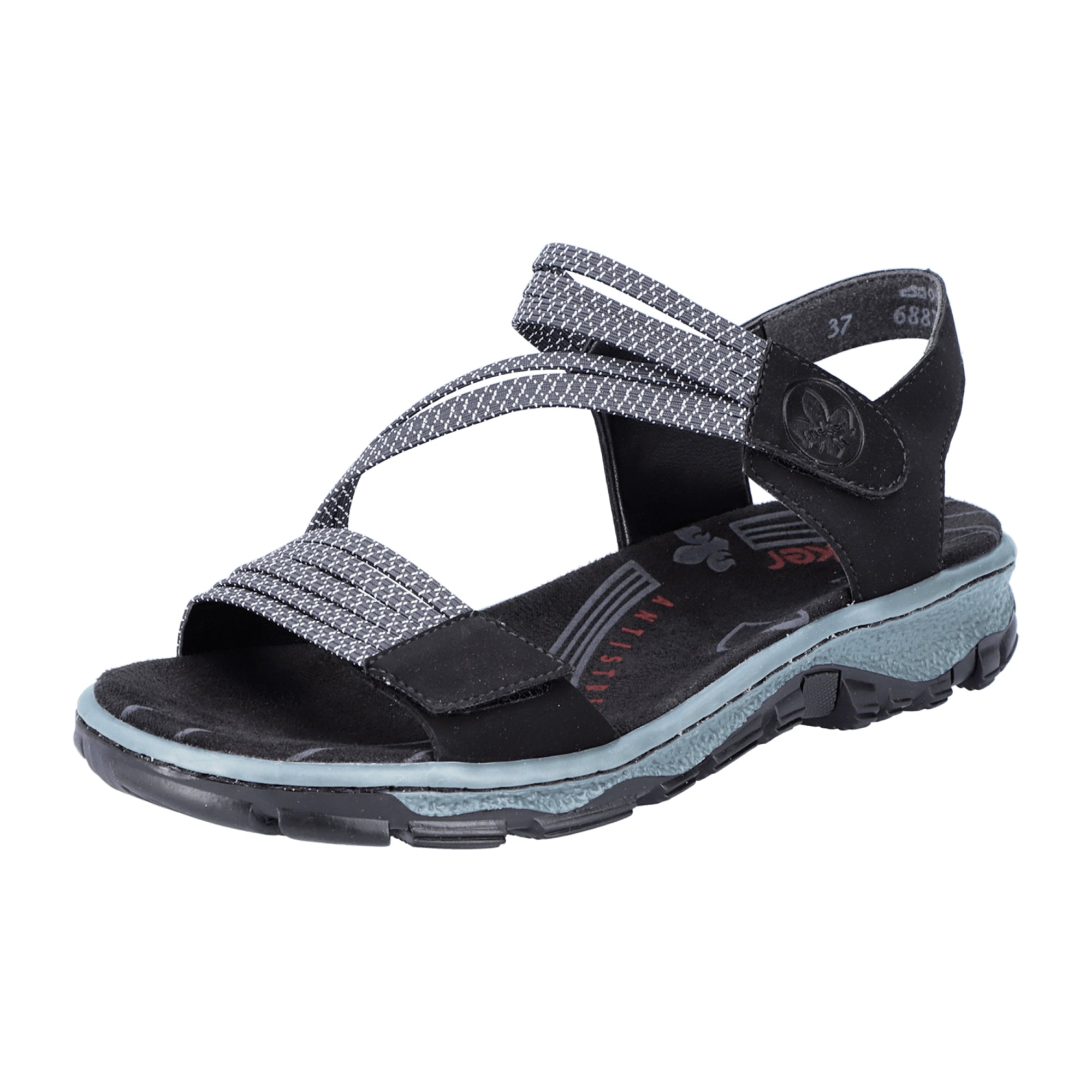 Rieker Women's Black Trekking Sandals with Velcro Straps and Cushioned Sole