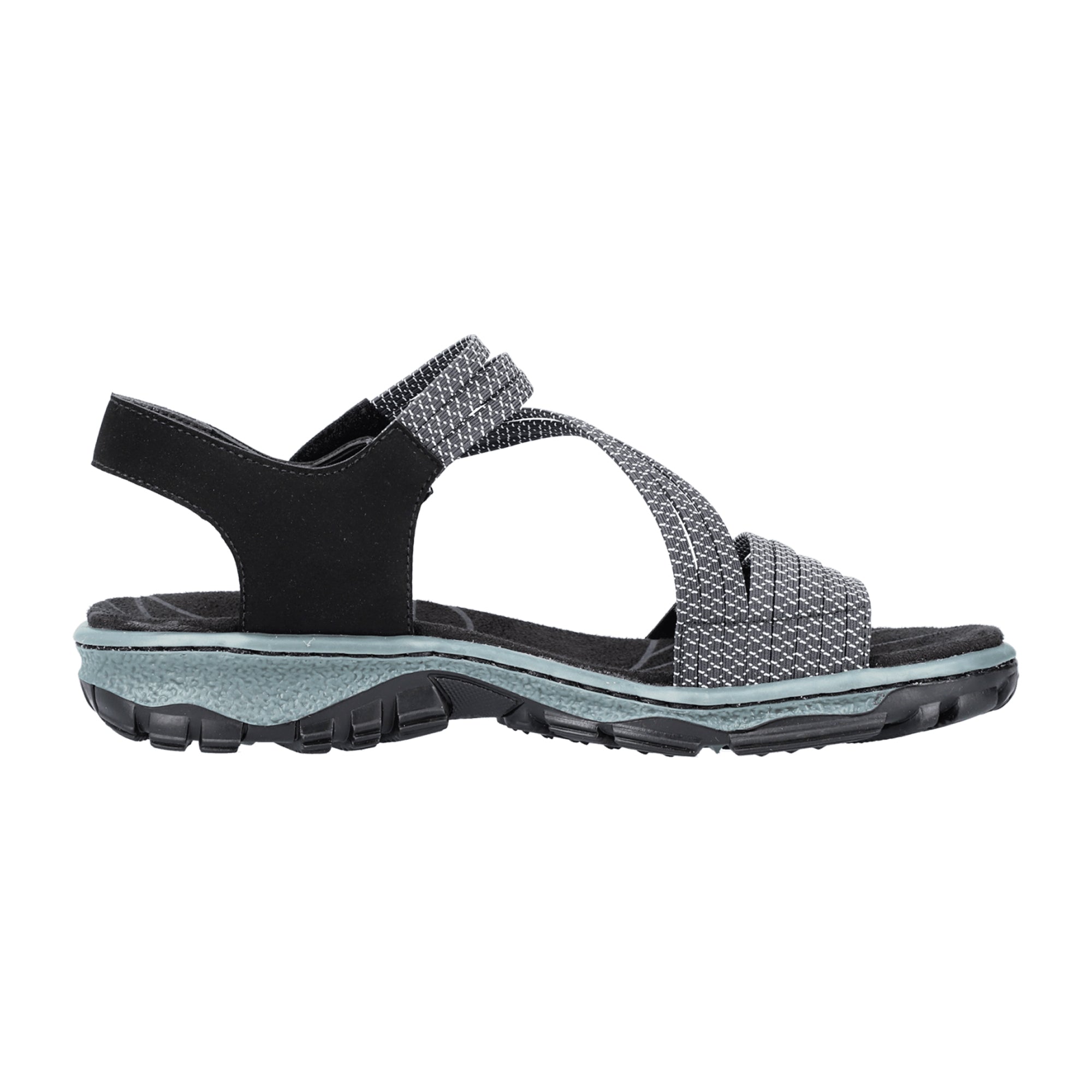 Rieker Women's Black Trekking Sandals with Velcro Straps and Cushioned Sole