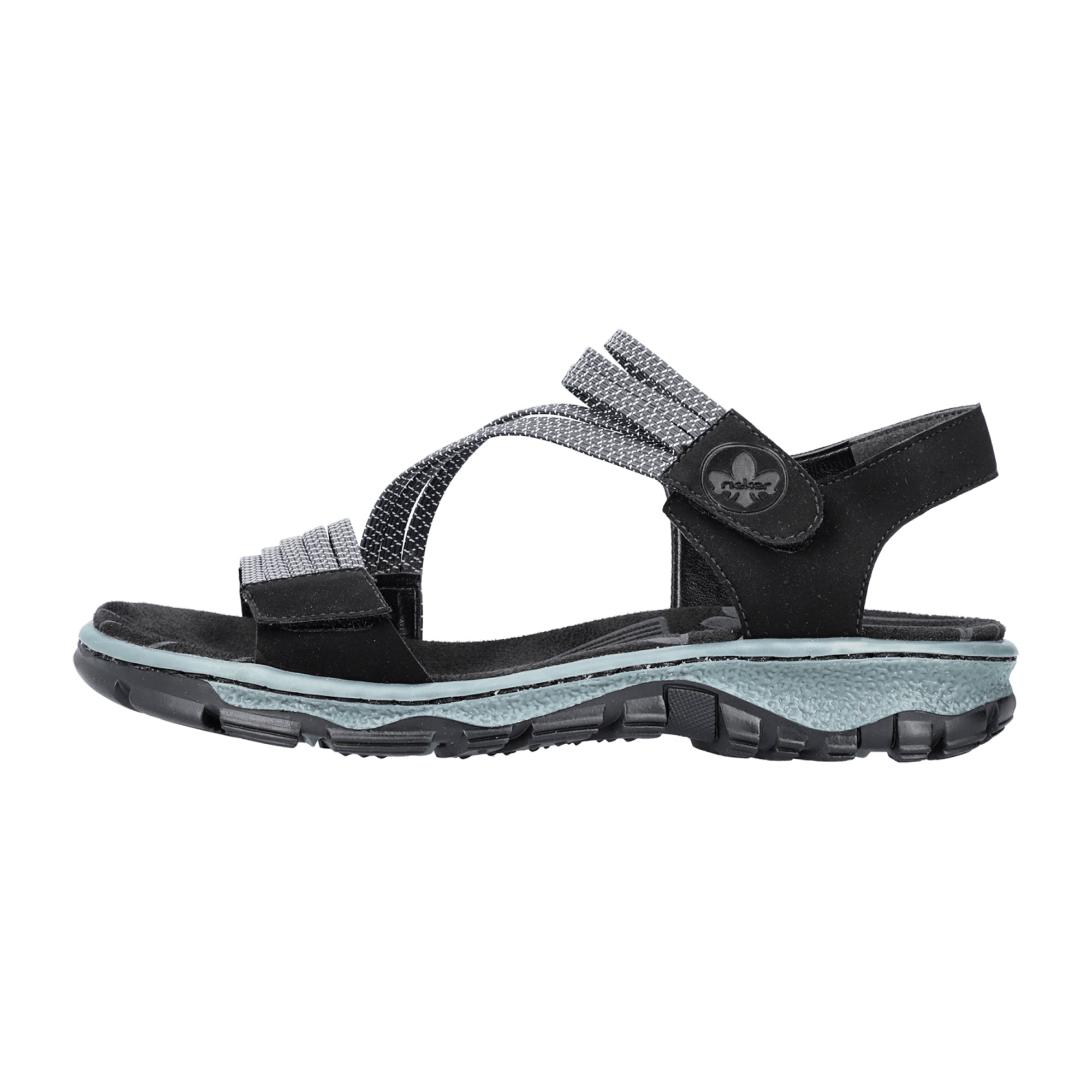 Rieker Women's Black Trekking Sandals with Velcro Straps and Cushioned Sole