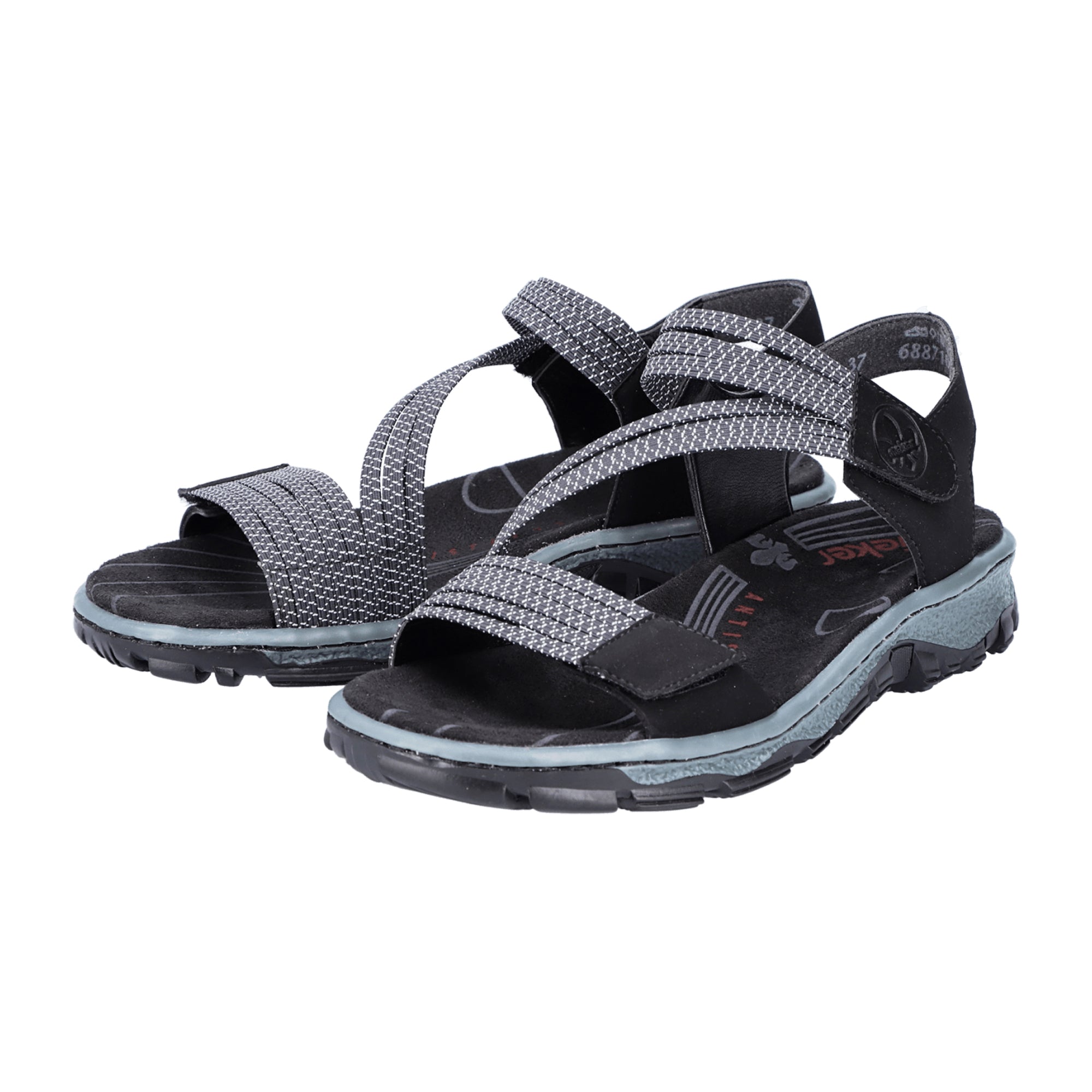 Rieker Women's Black Trekking Sandals with Velcro Straps and Cushioned Sole