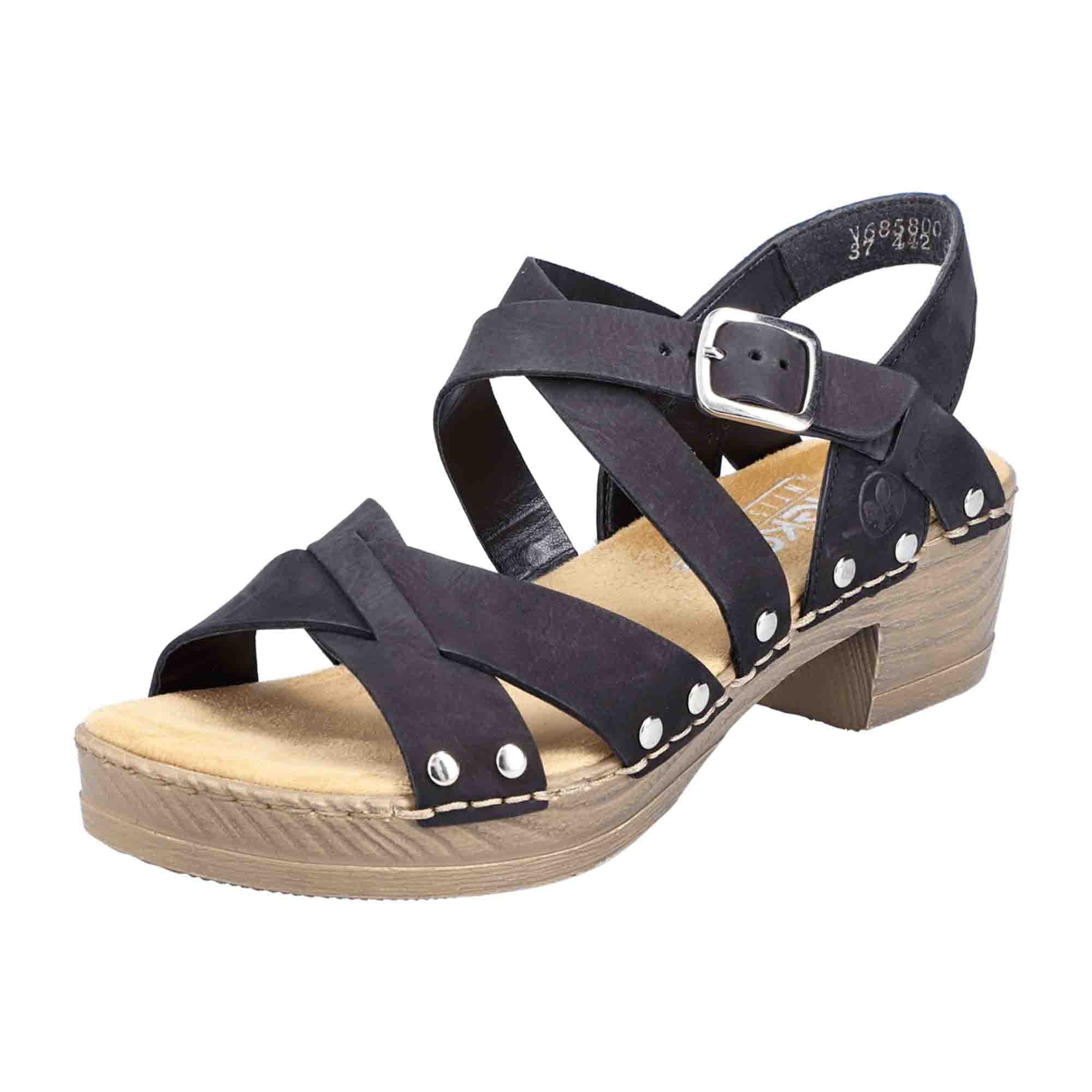 Rieker Women's Black Sandal Lightweight Leather Summer Shoe with Buckle Strap