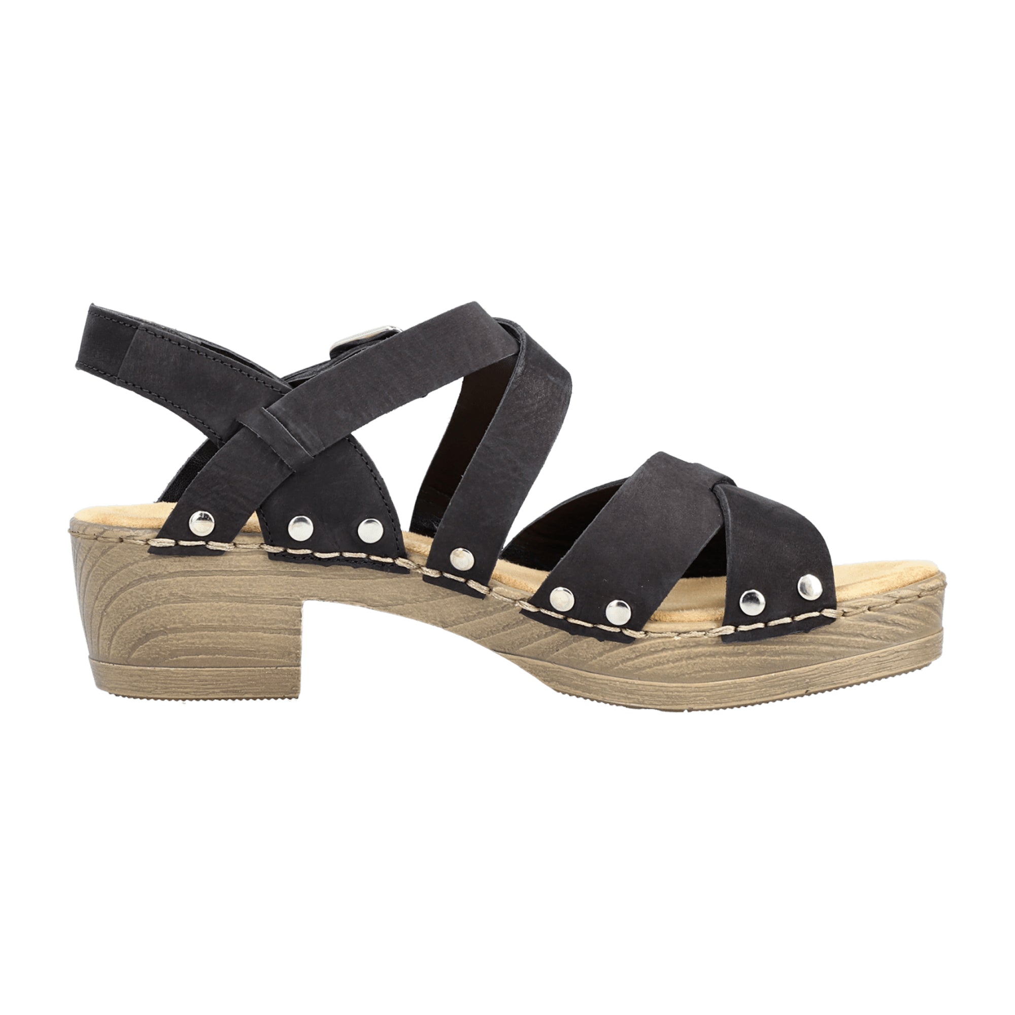 Rieker Women's Black Sandal Lightweight Leather Summer Shoe with Buckle Strap