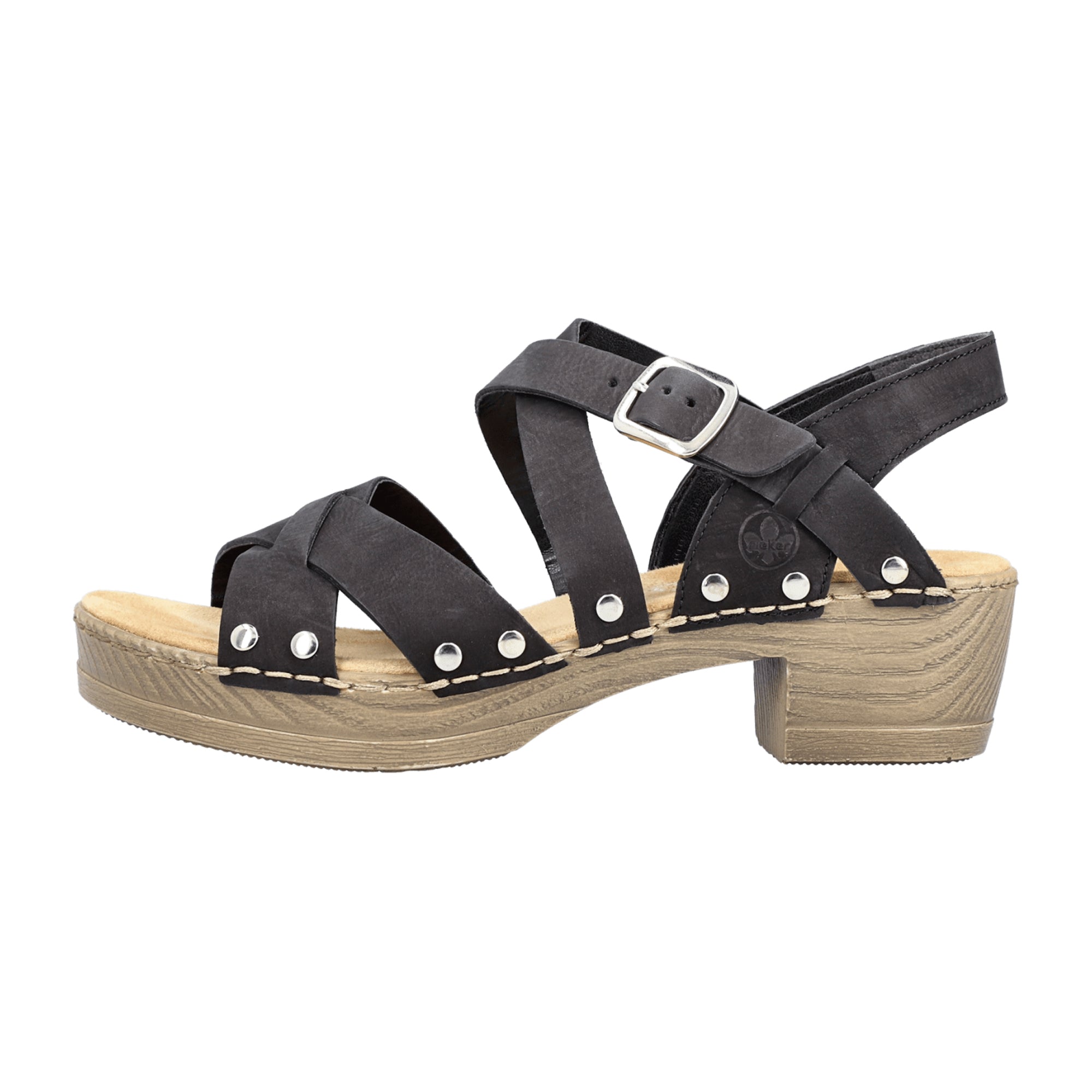 Rieker Women's Black Sandal Lightweight Leather Summer Shoe with Buckle Strap