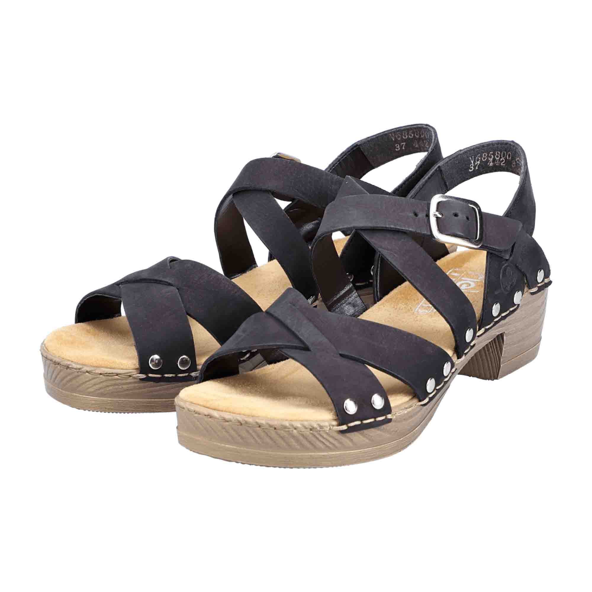 Rieker Women's Black Sandal Lightweight Leather Summer Shoe with Buckle Strap