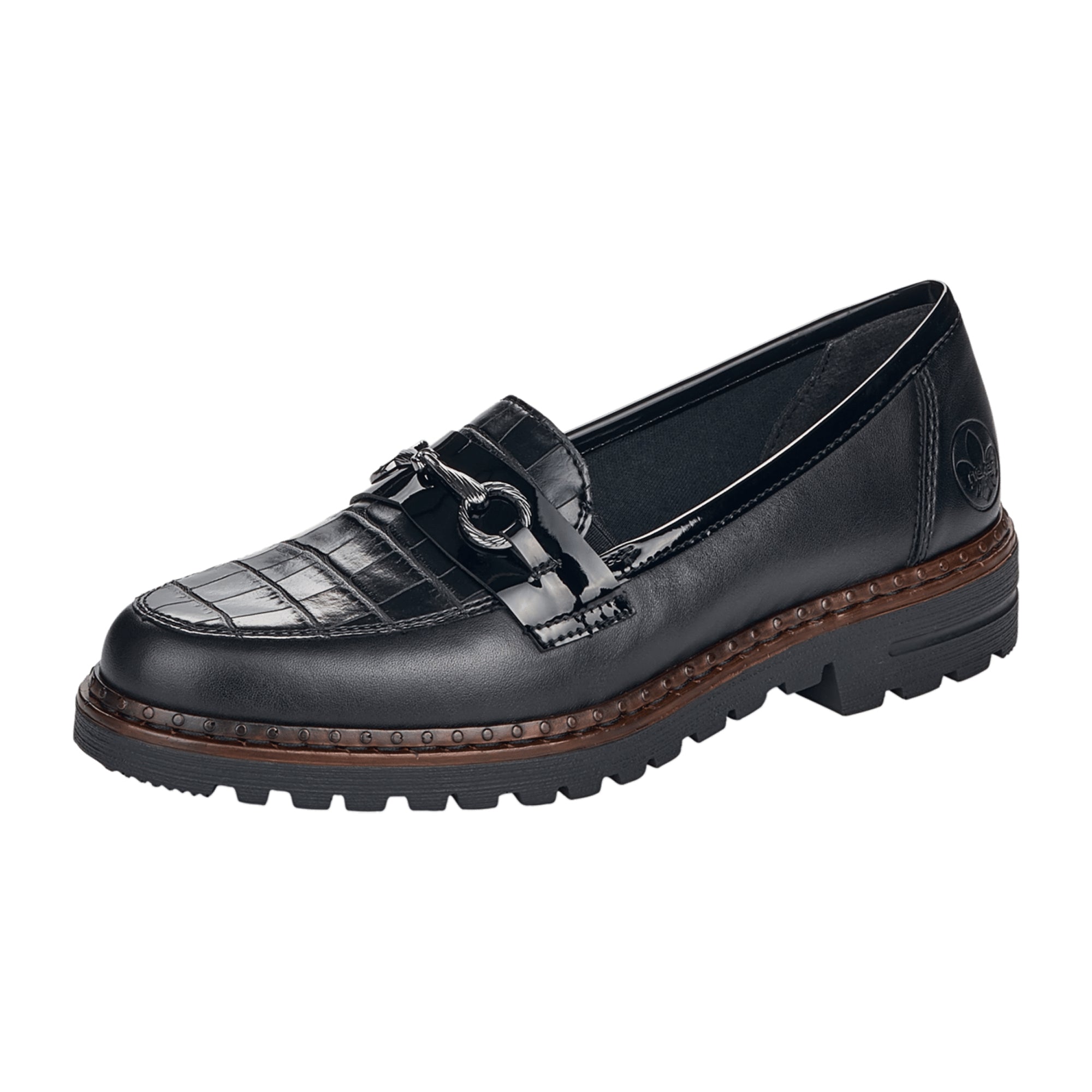 Rieker Women's Black Slip-On Loafers with Cushioned Sole and Breathable Insole
