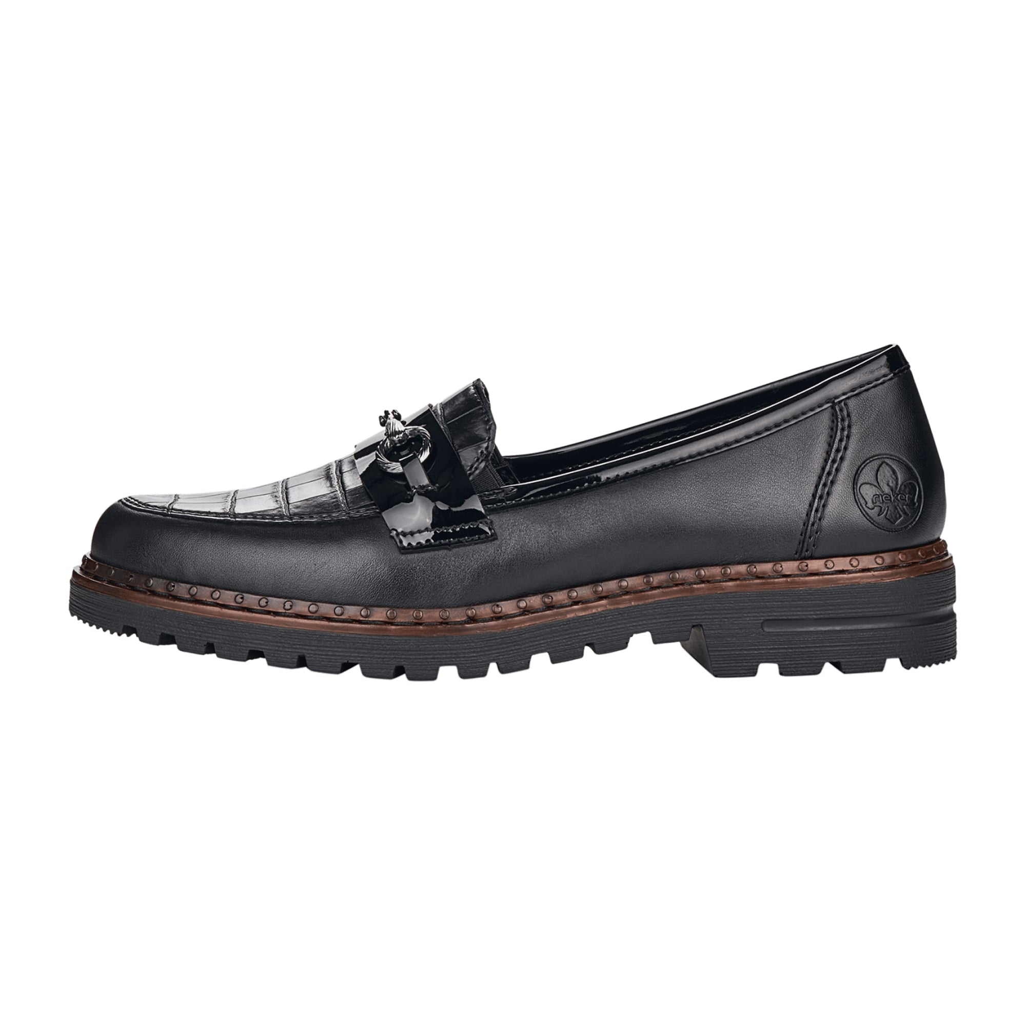 Rieker Women's Black Slip-On Loafers with Cushioned Sole and Breathable Insole