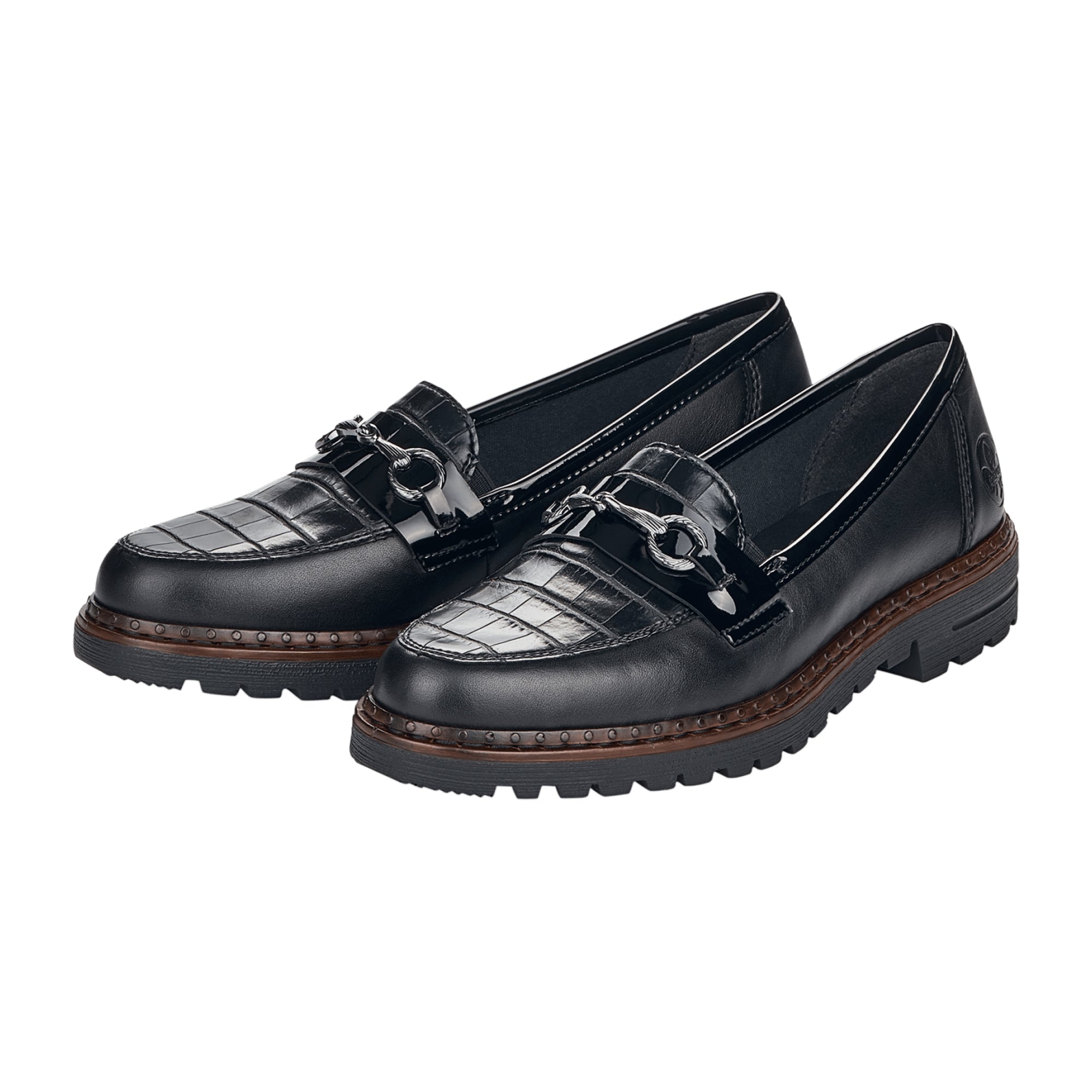 Rieker Women's Black Slip-On Loafers with Cushioned Sole and Breathable Insole