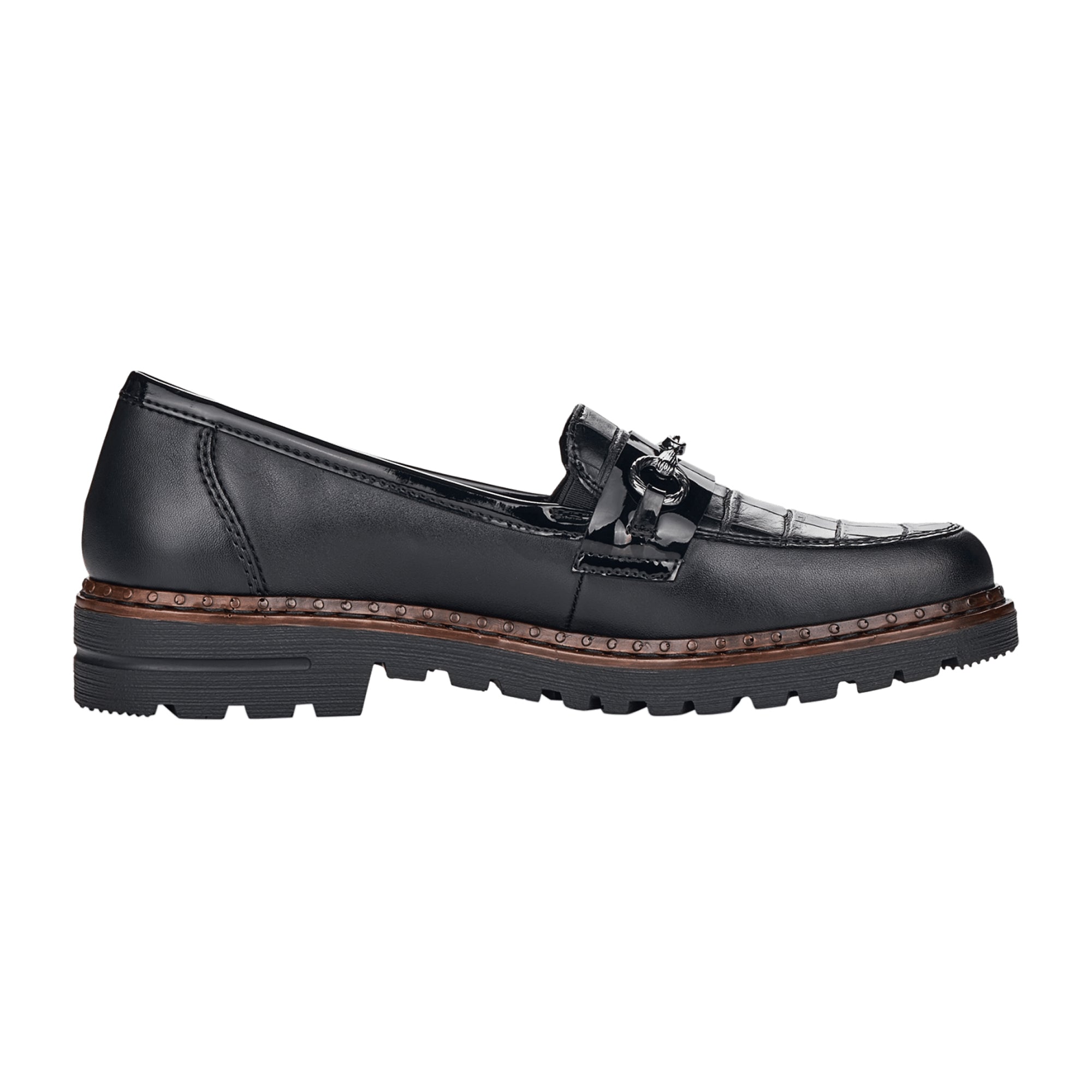 Rieker Women's Black Slip-On Loafers with Cushioned Sole and Breathable Insole