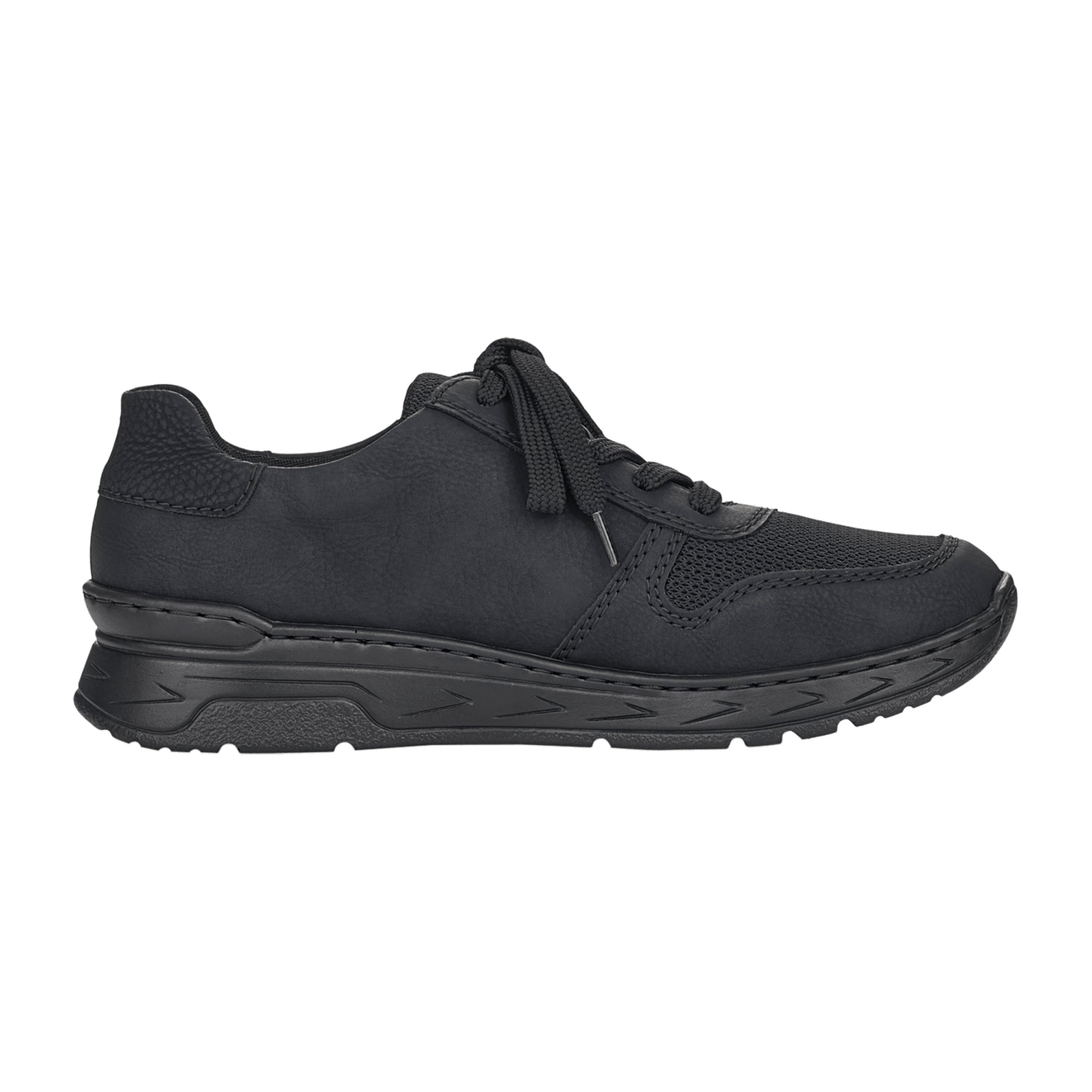 Rieker Comfortable Women's Black Lace-Up Sneakers with Zipper and Cushioned Sole