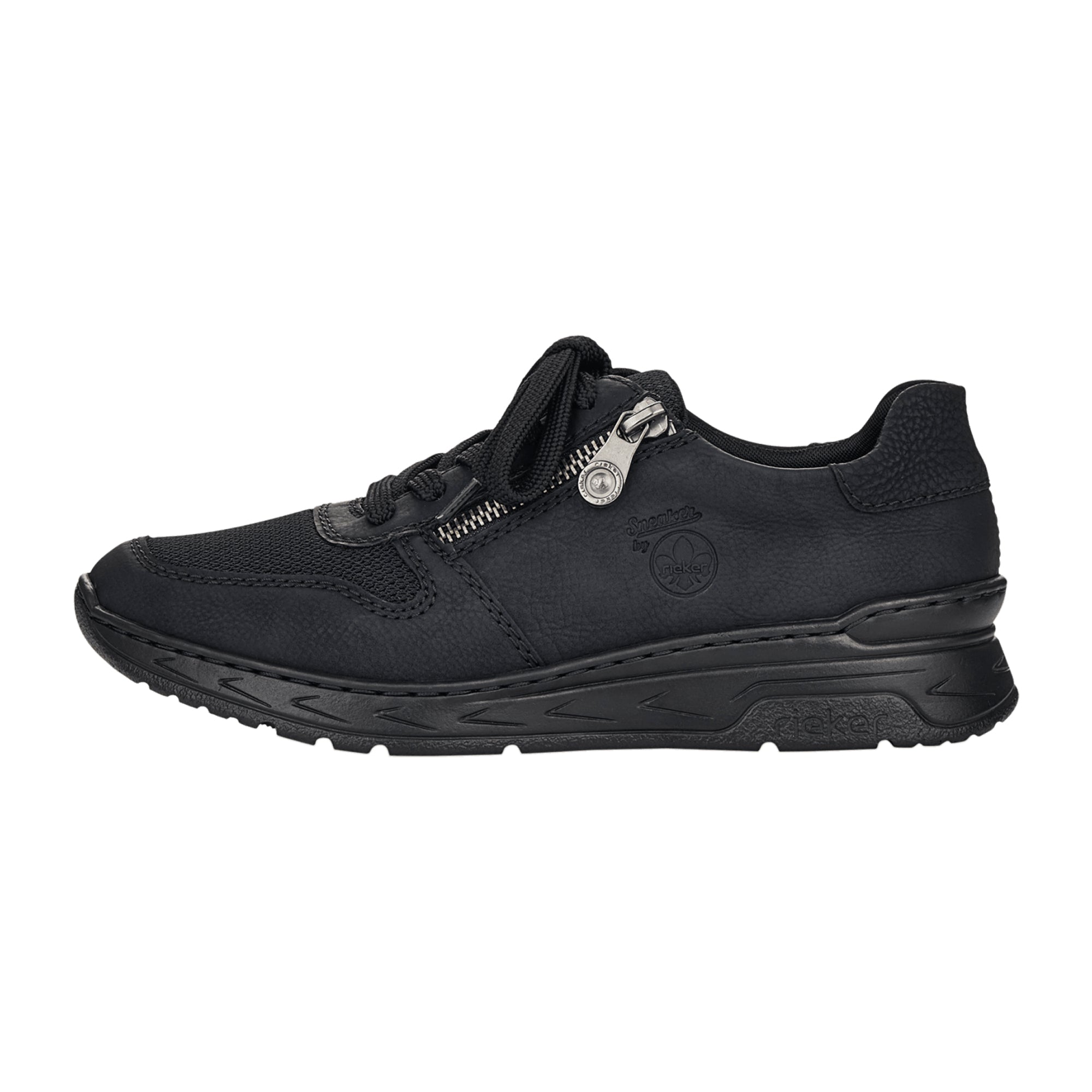 Rieker Comfortable Women's Black Lace-Up Sneakers with Zipper and Cushioned Sole