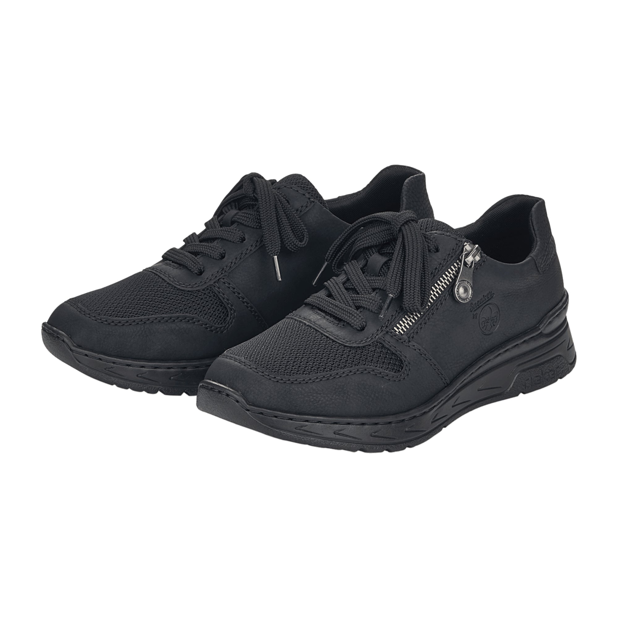 Rieker Comfortable Women's Black Lace-Up Sneakers with Zipper and Cushioned Sole