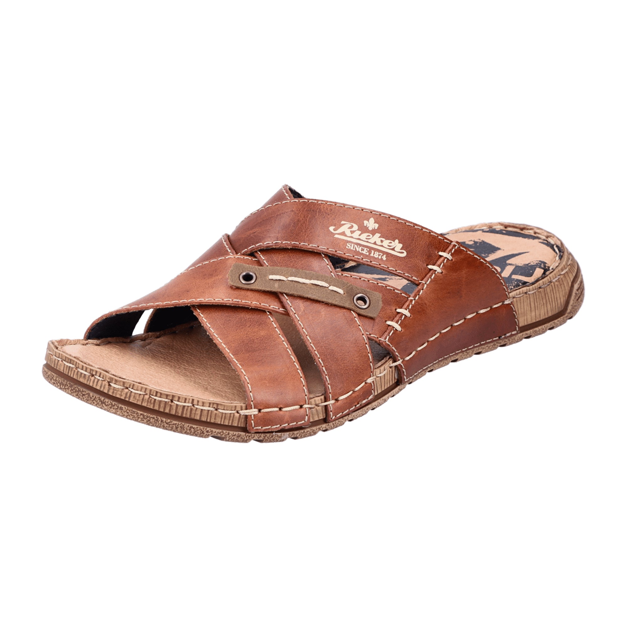 Rieker FSK Men's Brown Leather Sandals Slip-On Comfortable Shock Absorbing Sole