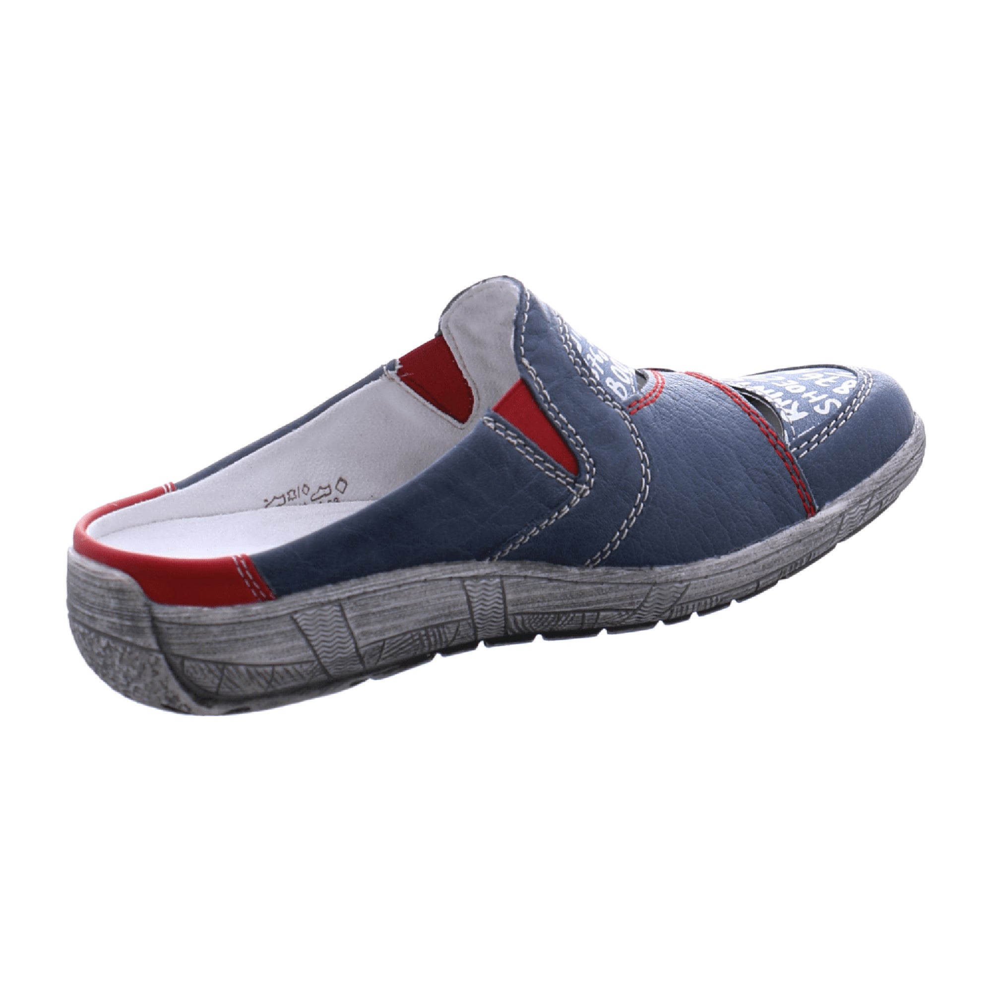 Remonte Women's Blue Leather Clogs Comfortable Slip-On Shoes with Soft Footbed