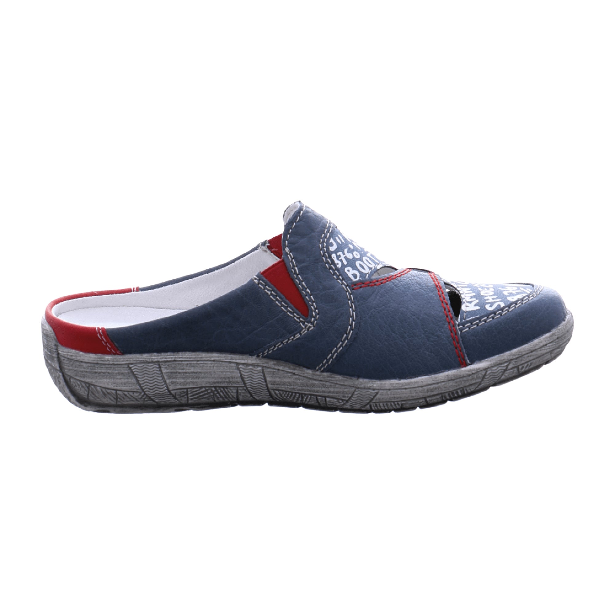 Remonte Women's Blue Leather Clogs Comfortable Slip-On Shoes with Soft Footbed