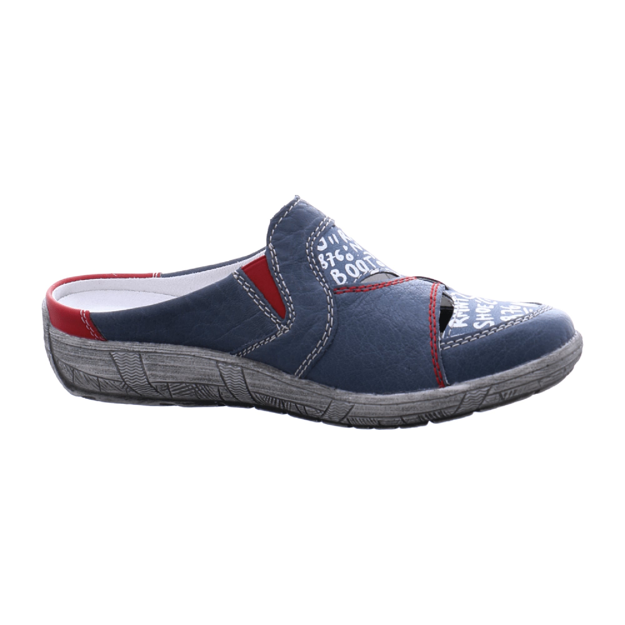 Remonte Women's Blue Leather Clogs Comfortable Slip-On Shoes with Soft Footbed