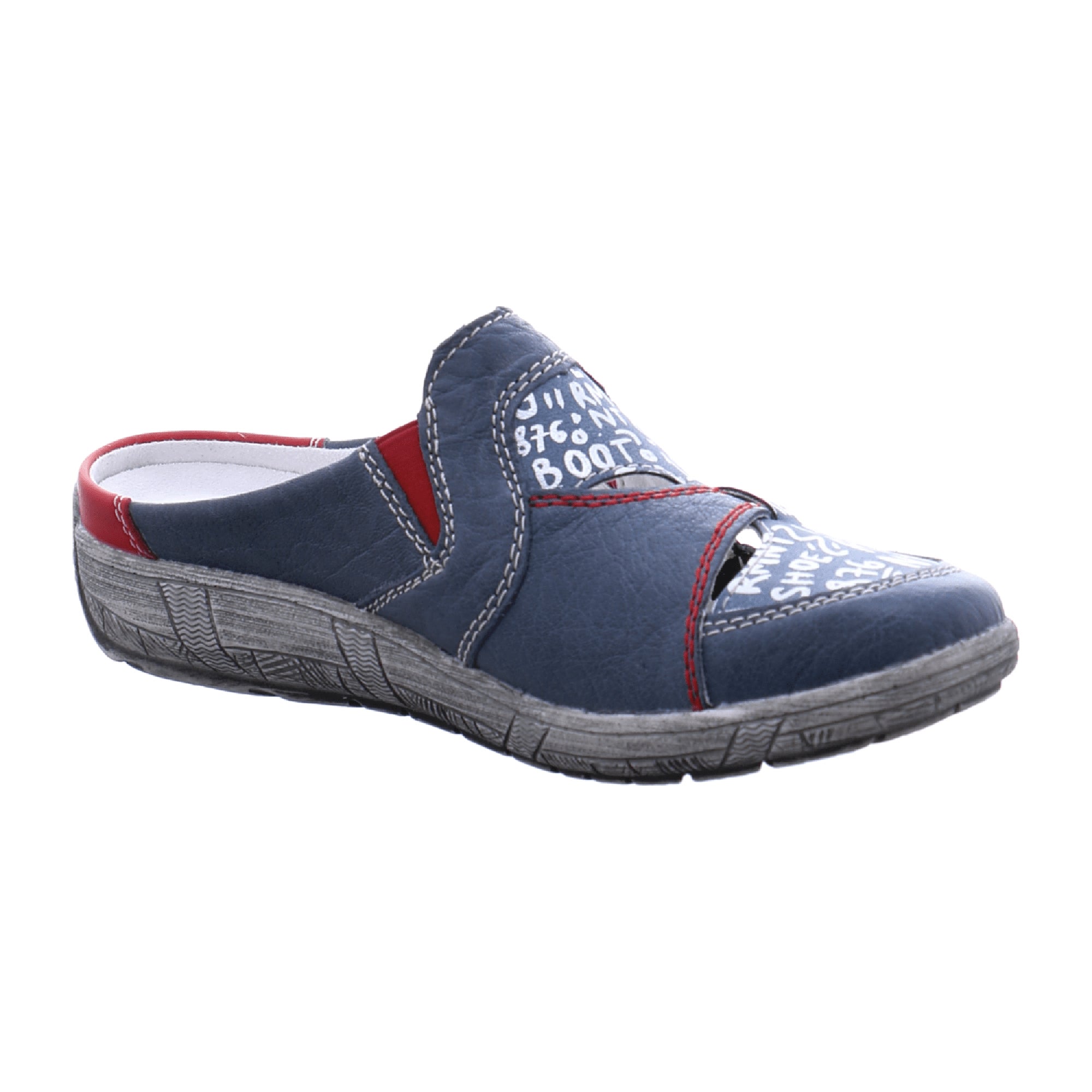 Remonte Women's Blue Leather Clogs Comfortable Slip-On Shoes with Soft Footbed