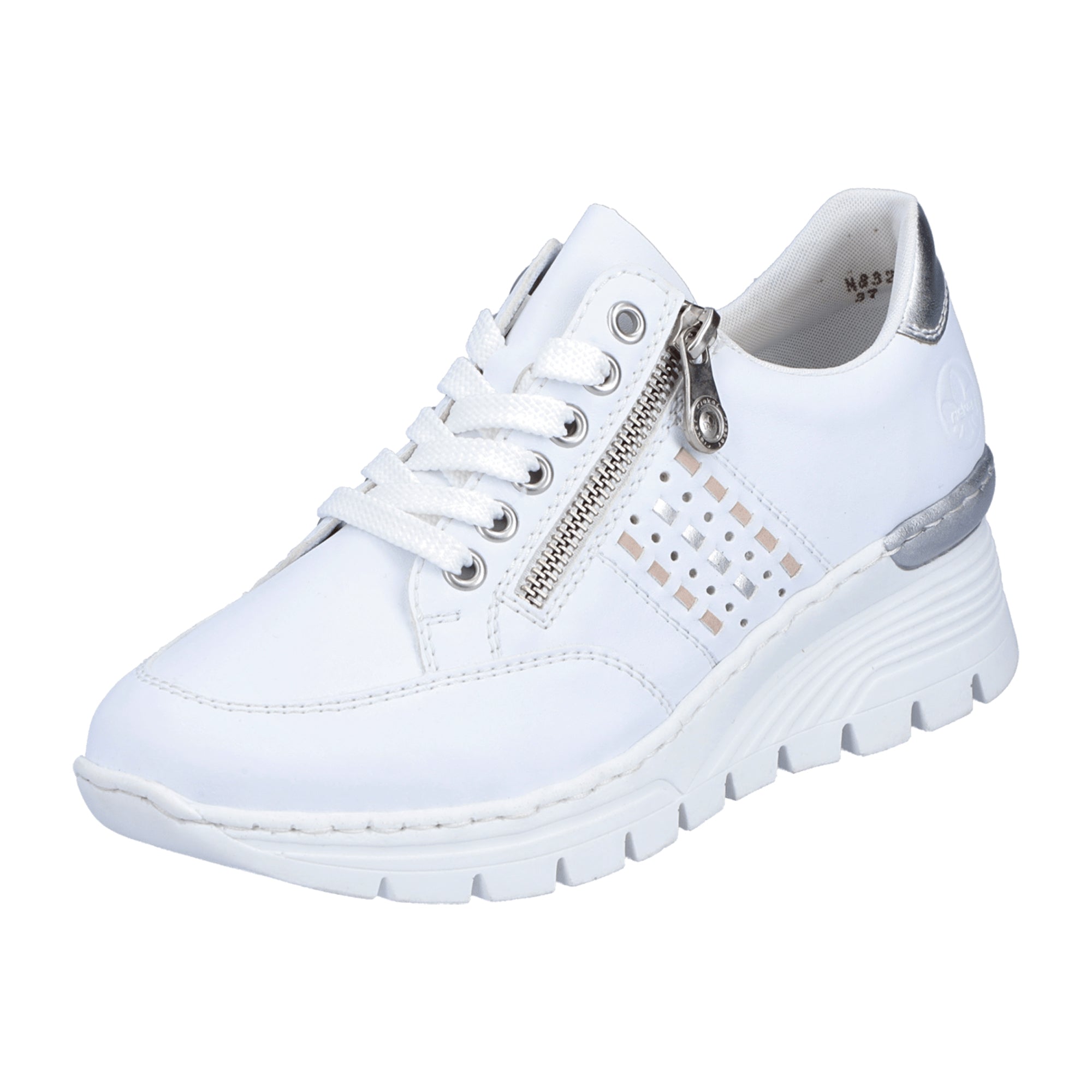 Rieker Women's White Sneaker Wedges N8321-80 Comfortable Zip and Lace Shoes