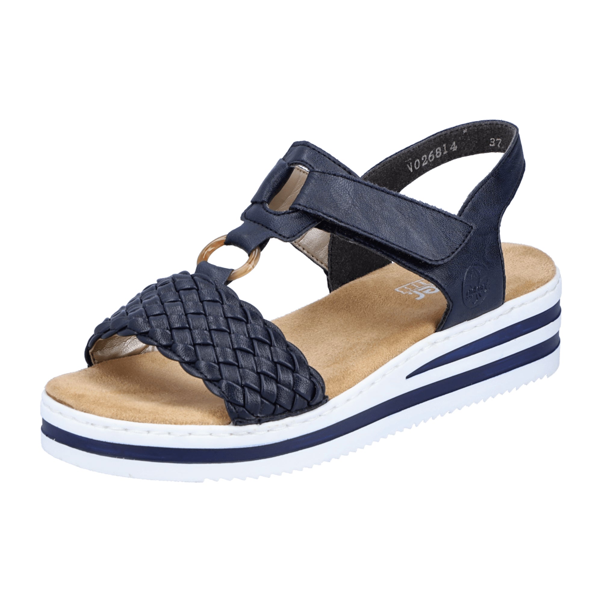 Rieker Blue Women's Wedge Sandals with Velcro Strap and Cushioned Sole