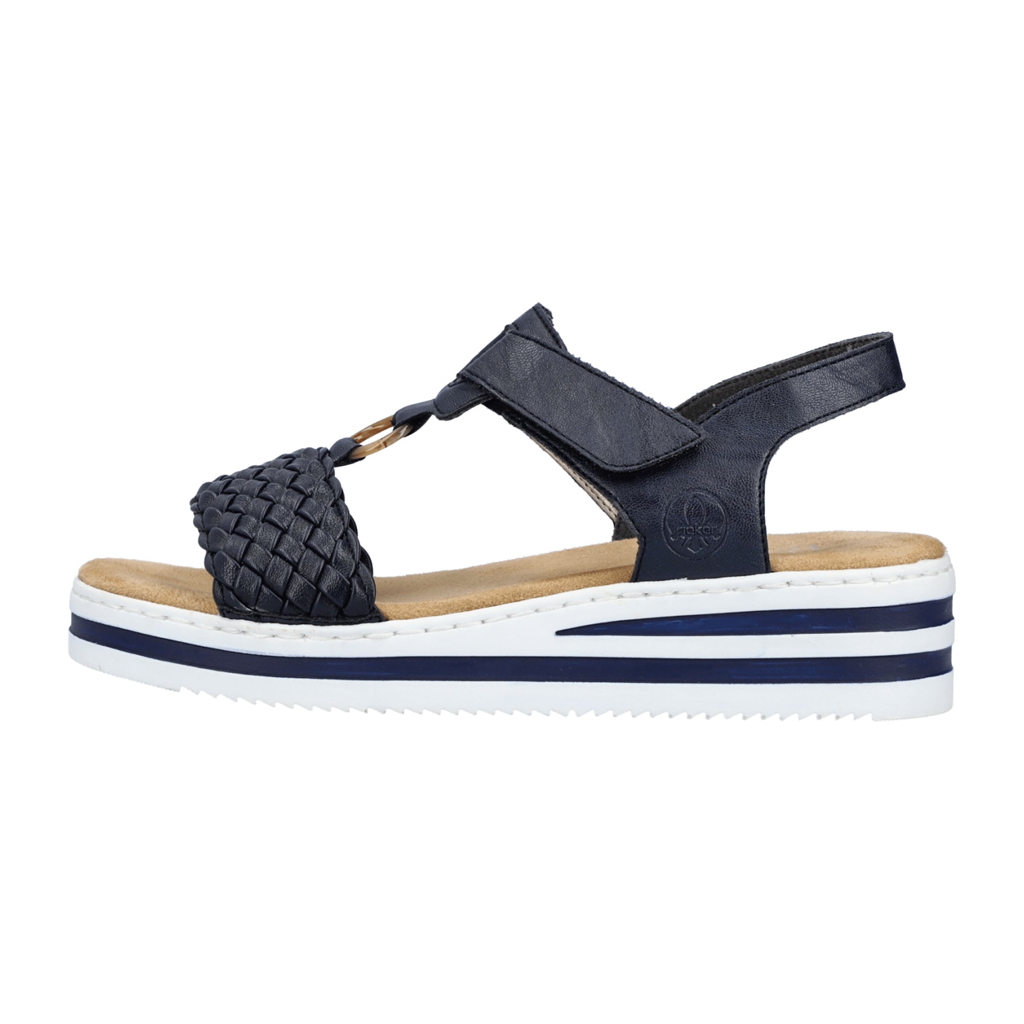 Rieker Blue Women's Wedge Sandals with Velcro Strap and Cushioned Sole