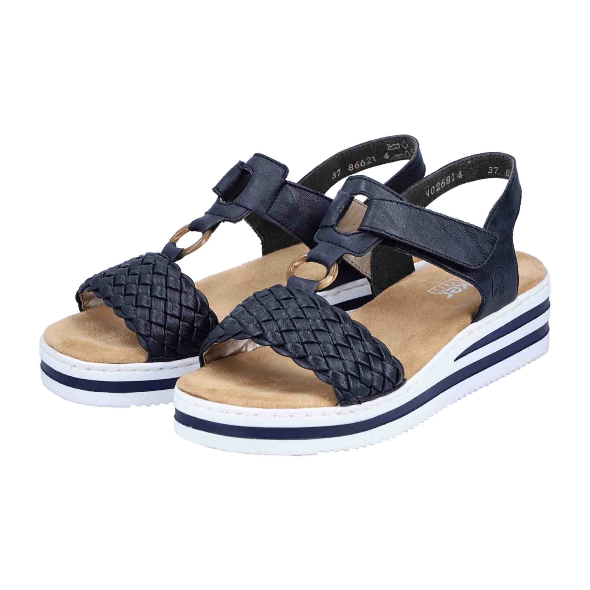 Rieker Blue Women's Wedge Sandals with Velcro Strap and Cushioned Sole