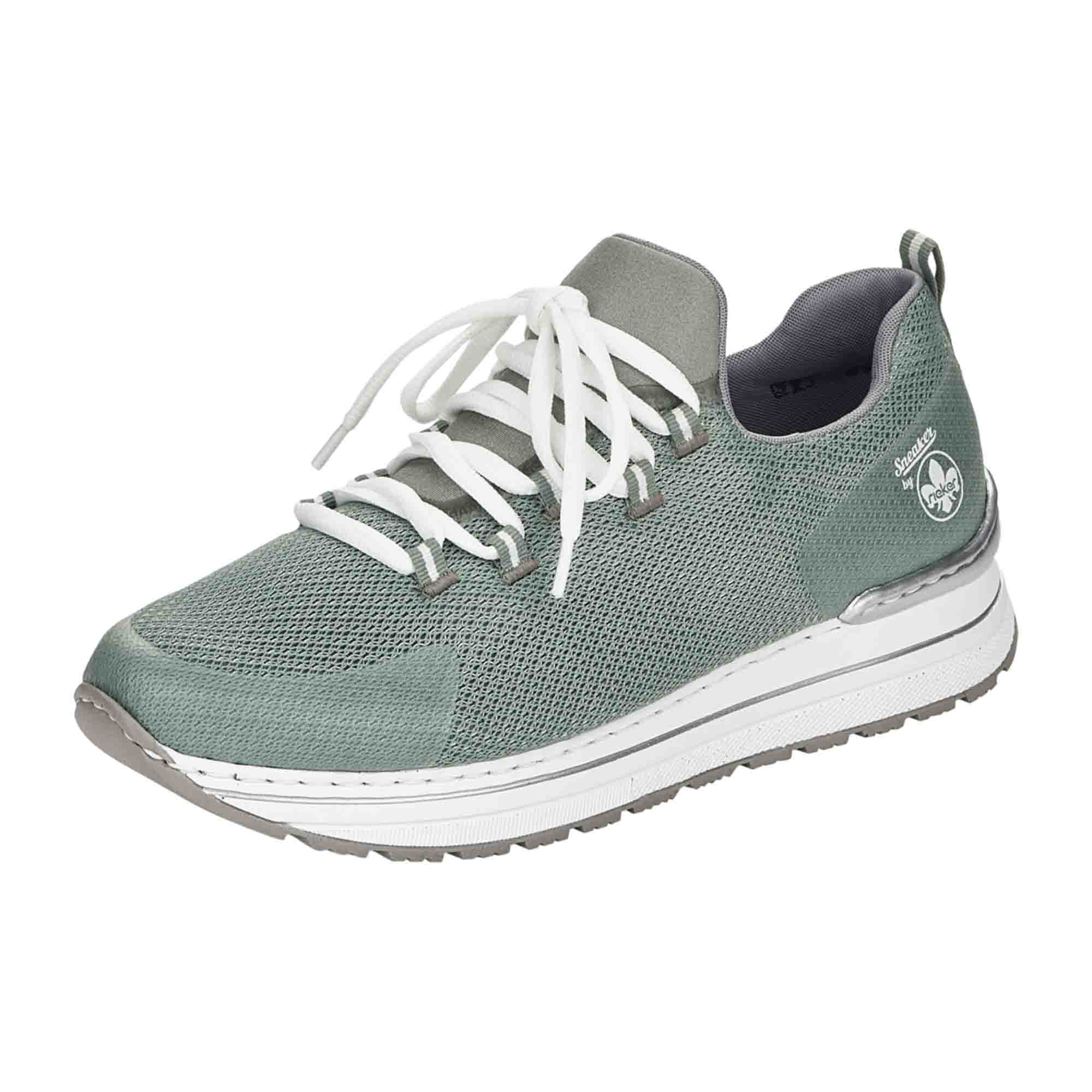 Rieker Women's Green Athletic Lace-Up Shoes Mesh Textile Removable Insole