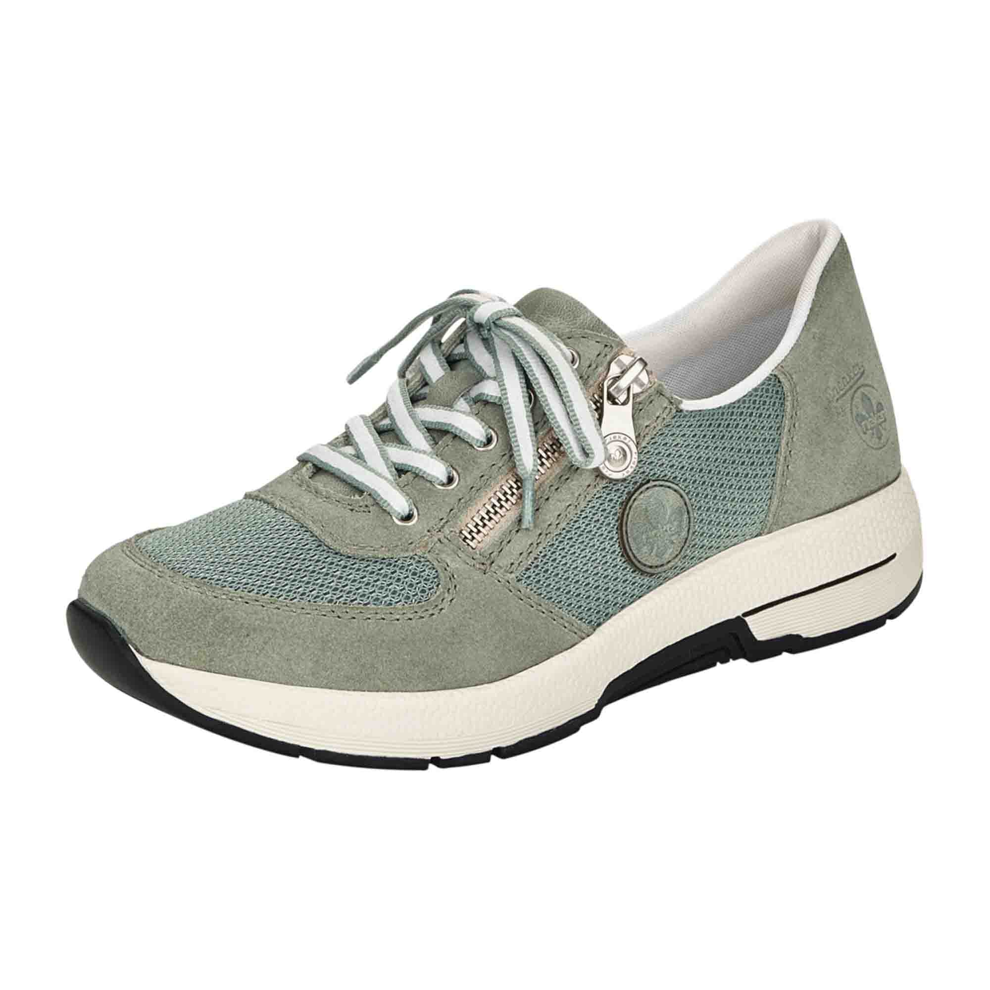 Rieker FSK Women's Green Suede Slip-On Sneakers with Laces and Zipper