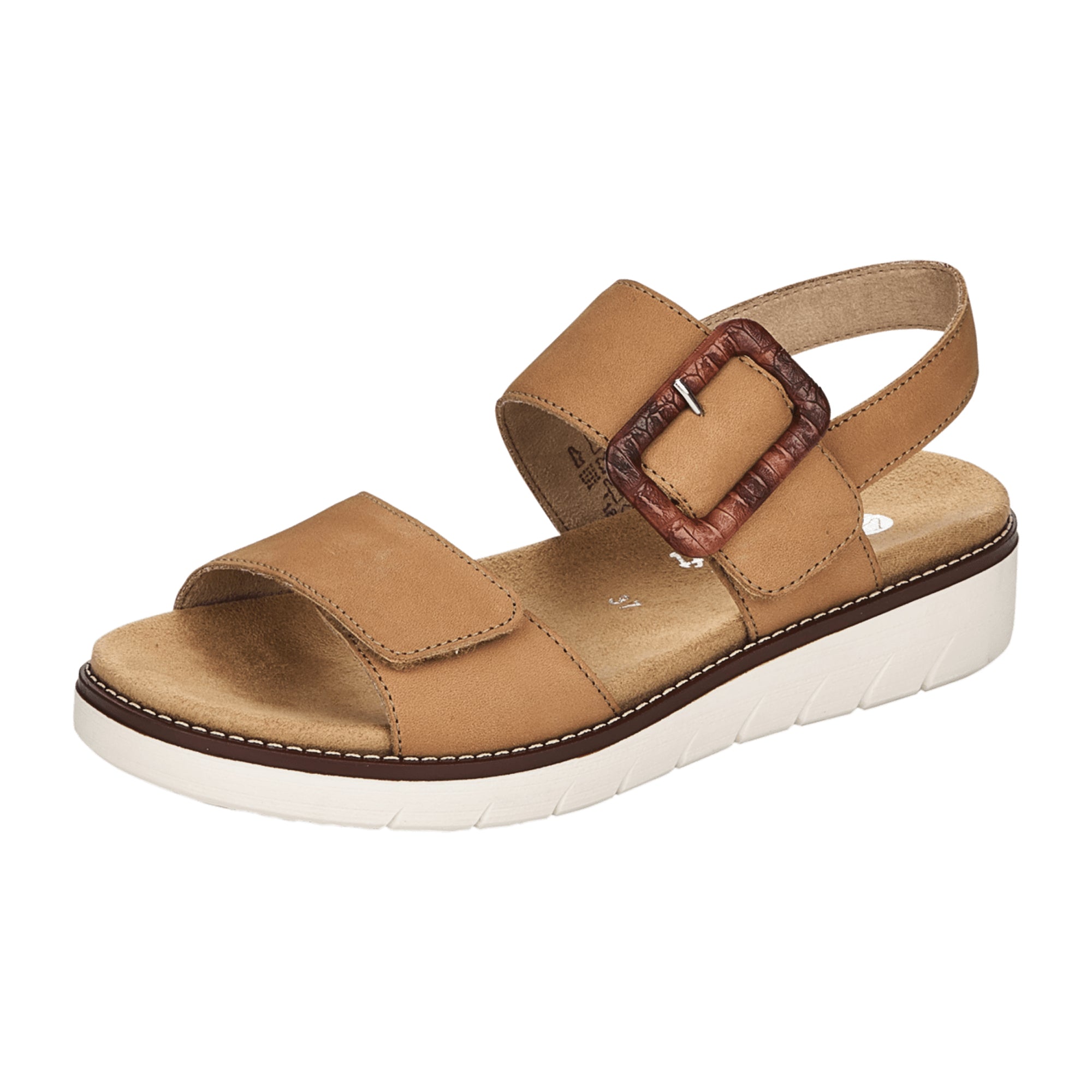 Remonte Beige Brown Ladies Sandals Nubuck Leather Comfort Footbed Velcro Straps