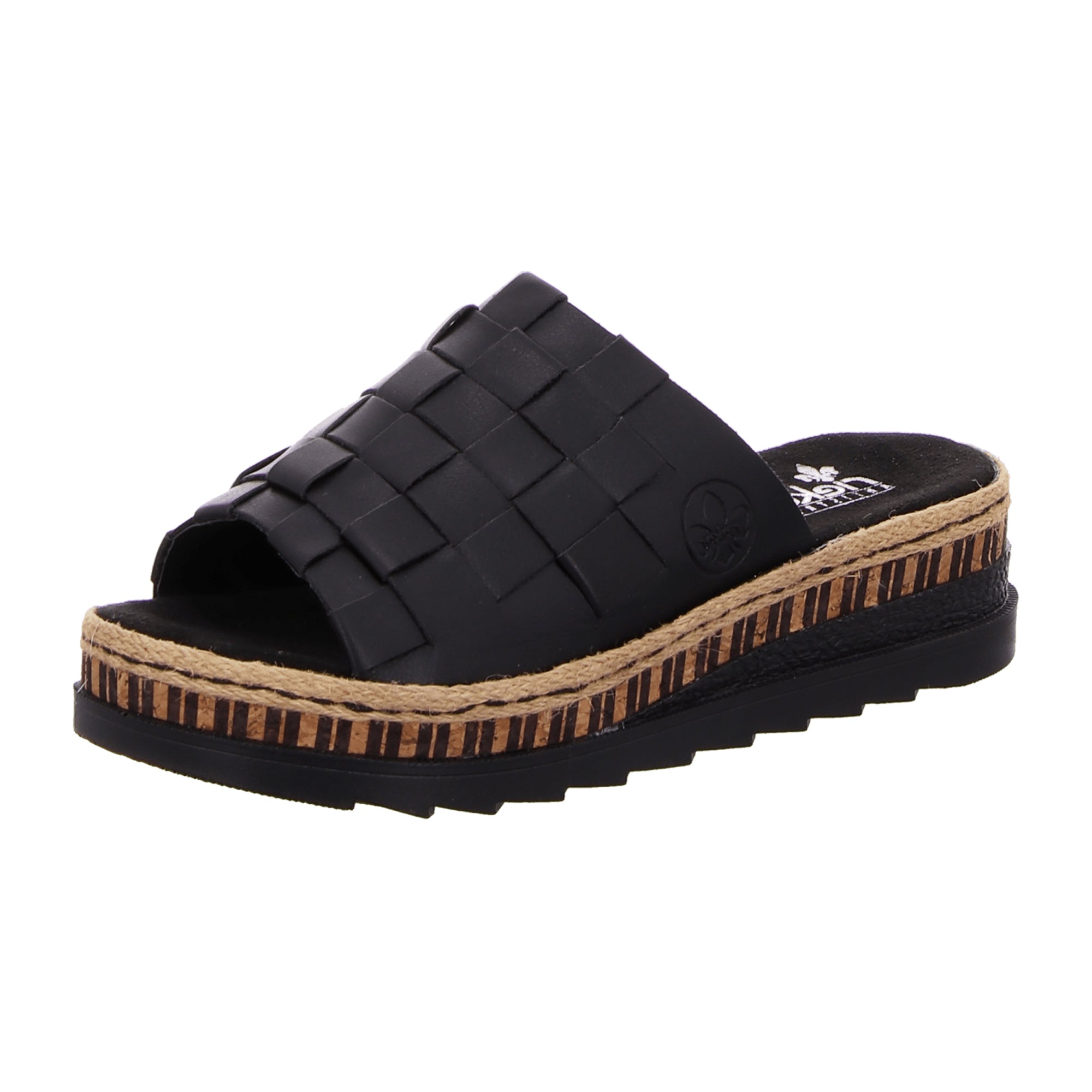 Rieker FSK Women's Black Slip-On Sandals with Cushioned Sole and Comfort Fit