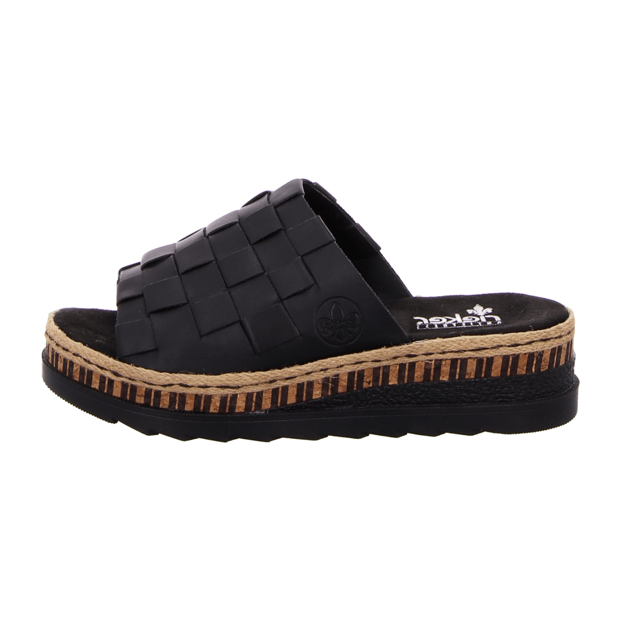 Rieker FSK Women's Black Slip-On Sandals with Cushioned Sole and Comfort Fit