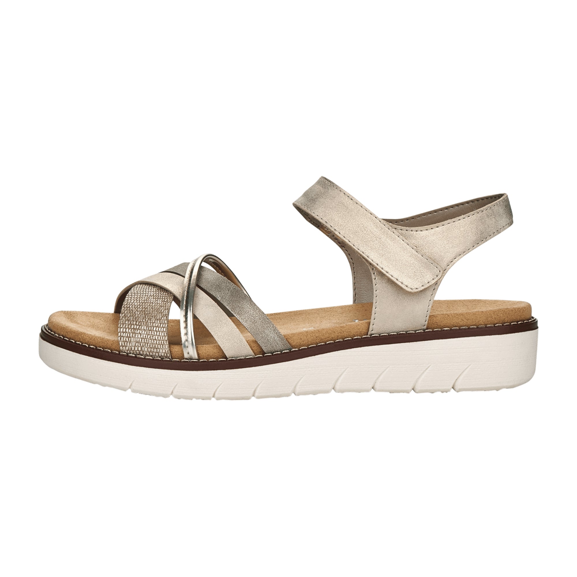 Remonte Beige Women's Strap Sandals with Velcro and Soft Footbed