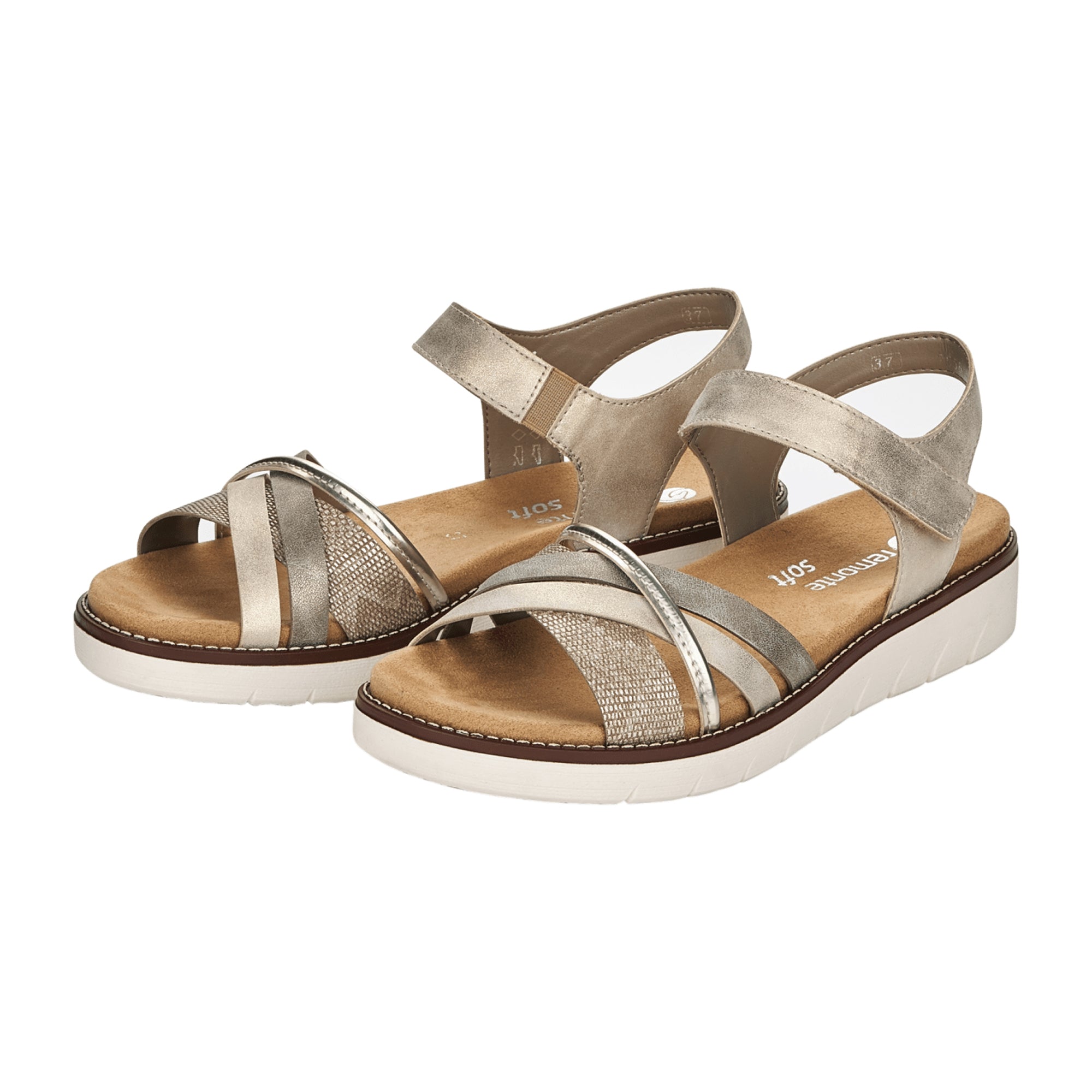 Remonte Beige Women's Strap Sandals with Velcro and Soft Footbed
