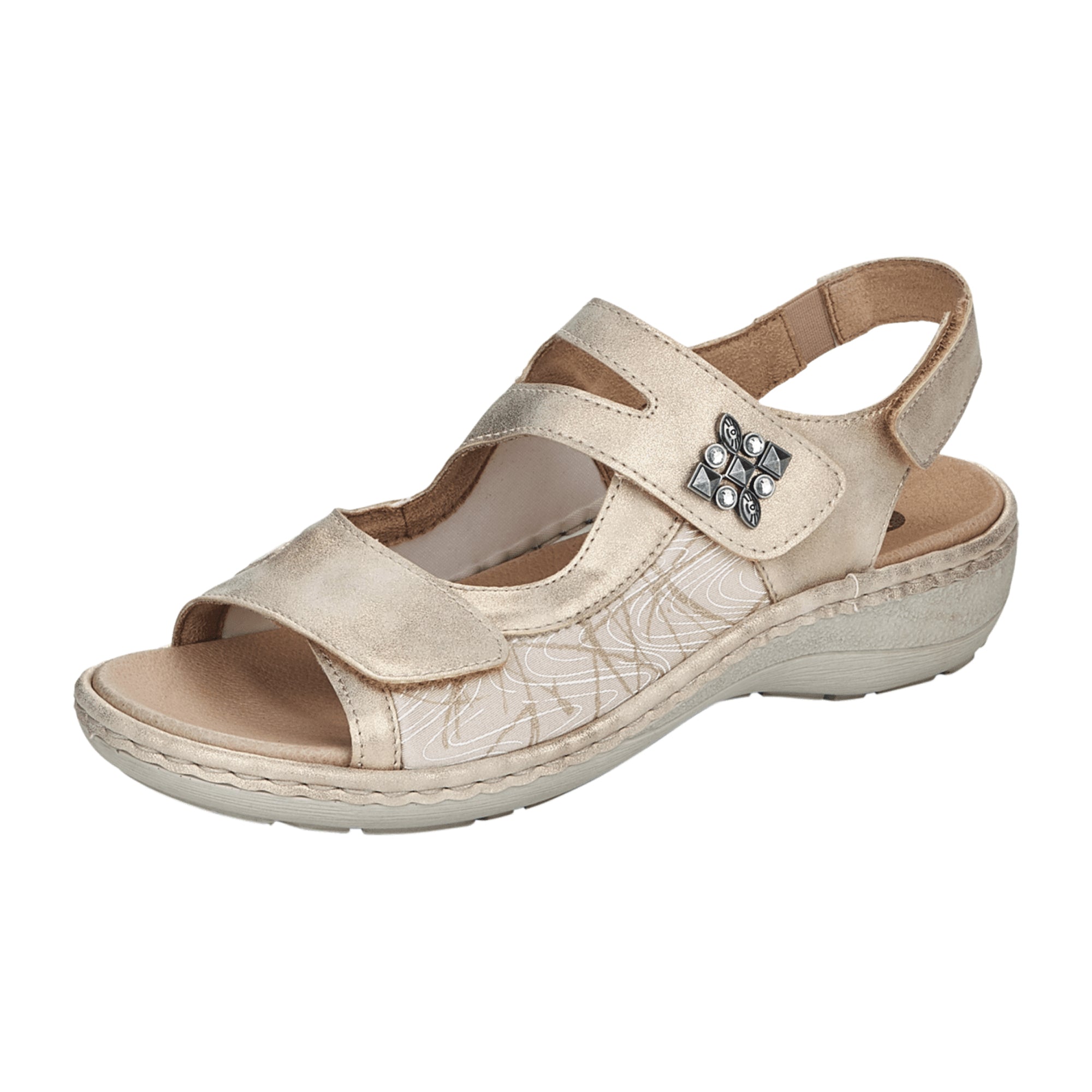 Remonte Women's Gold Strappy Sandals with Cushioned Removable Insole