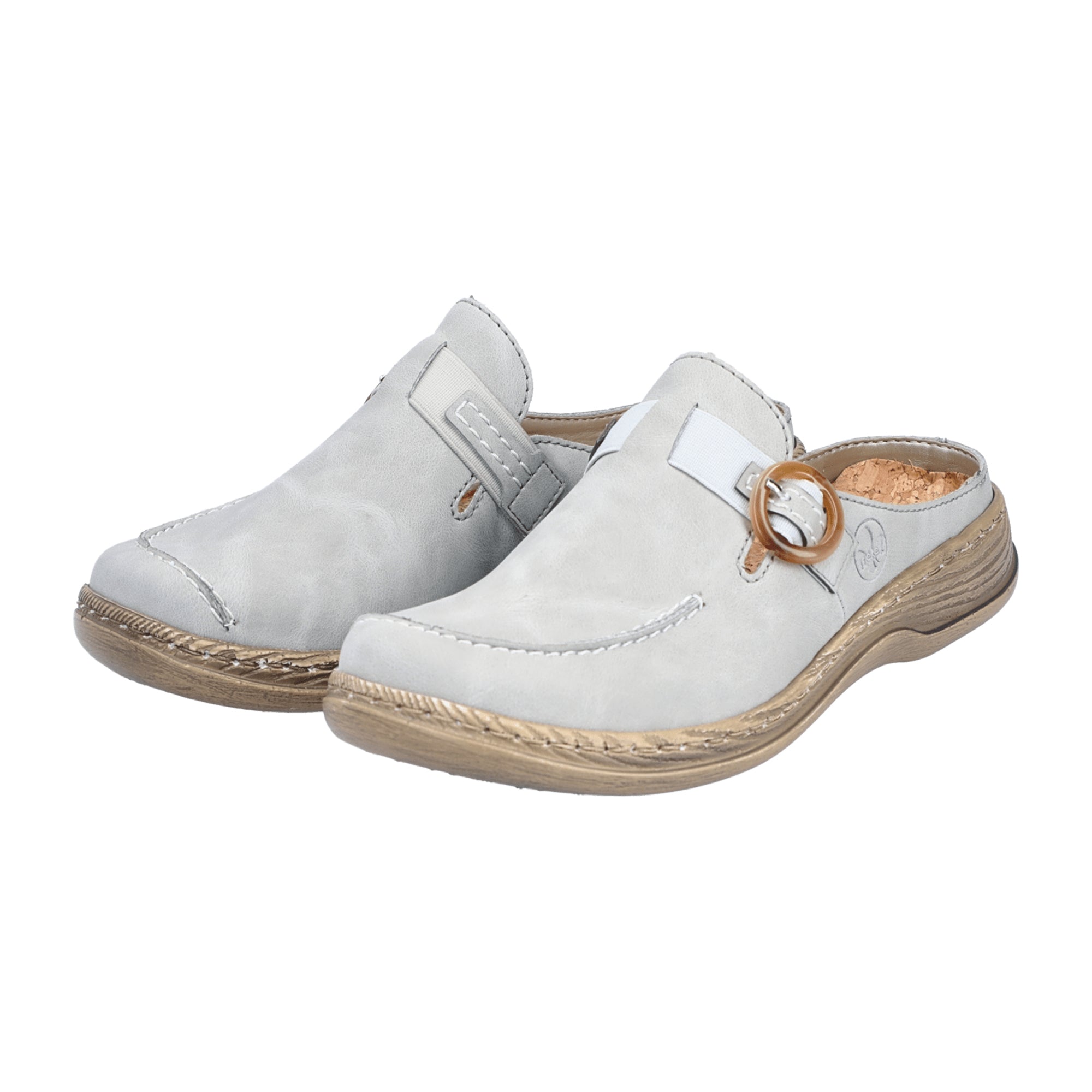 Rieker Women's Grey Slip-On Shoes, Comfortable Synthetic Material, Round Toe