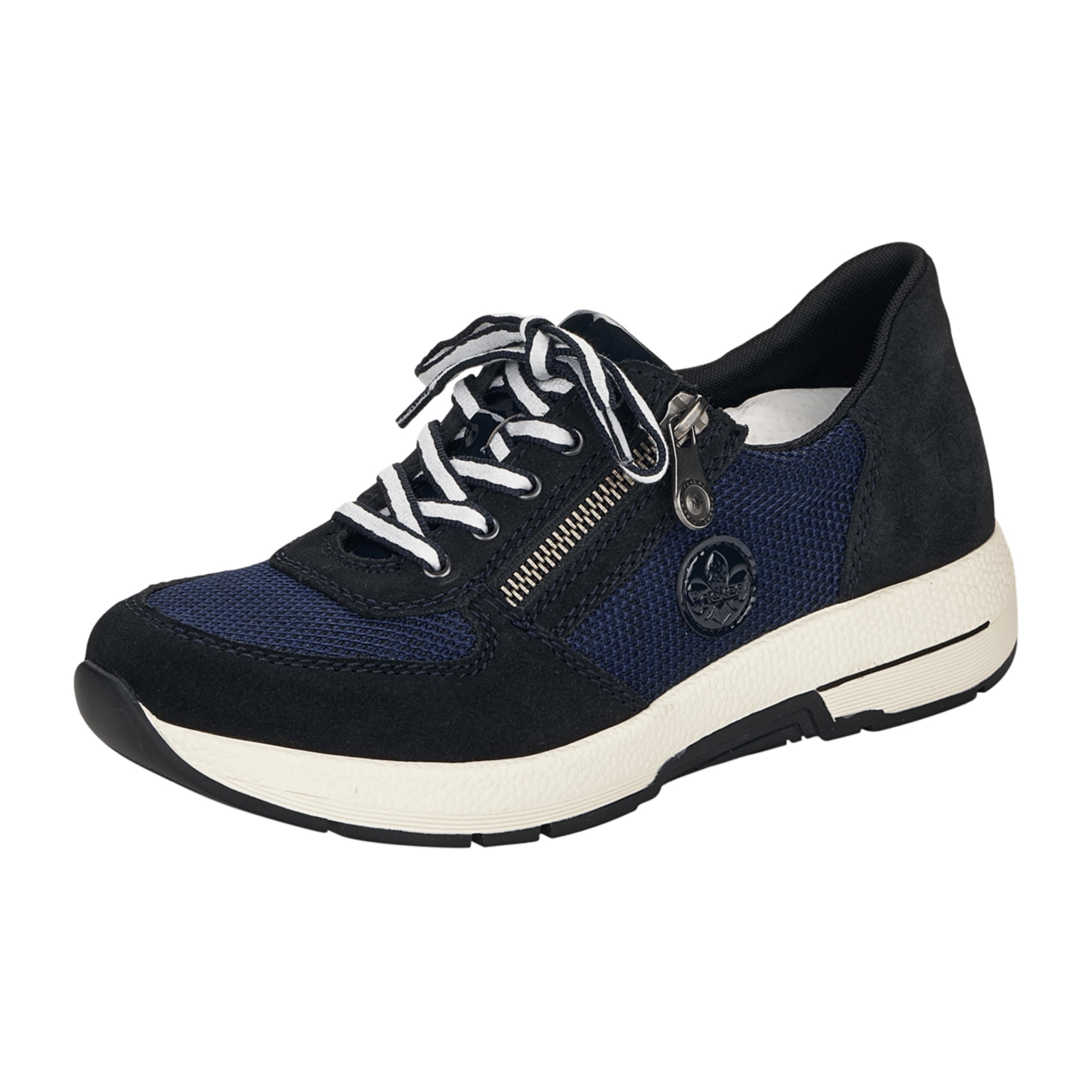 Rieker Women's Blue Nubuck Leather Sneakers with Zipper and Laces Comfortable