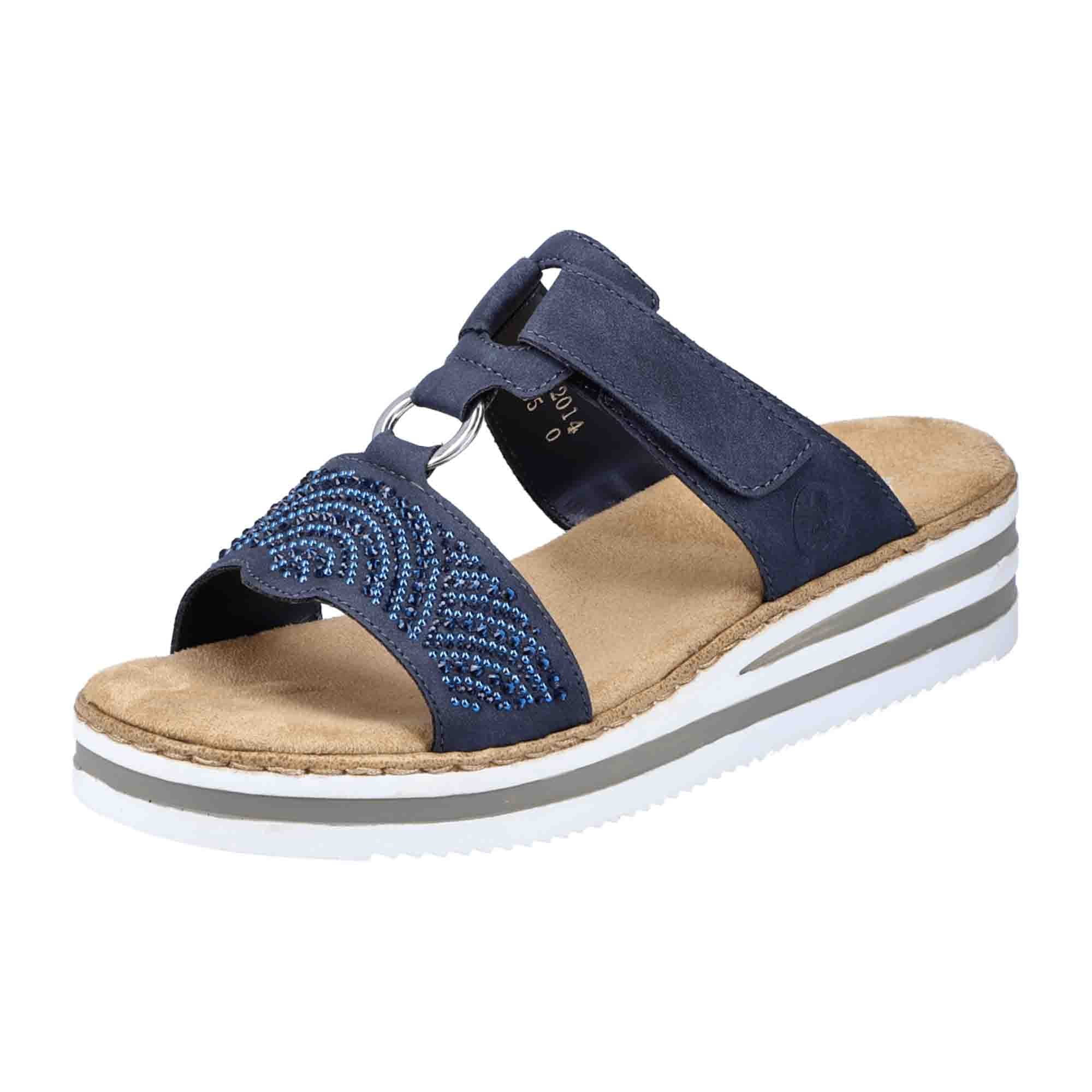 Rieker FSK Women's Blue Sandals with Velcro Strap and Cushioned Sole