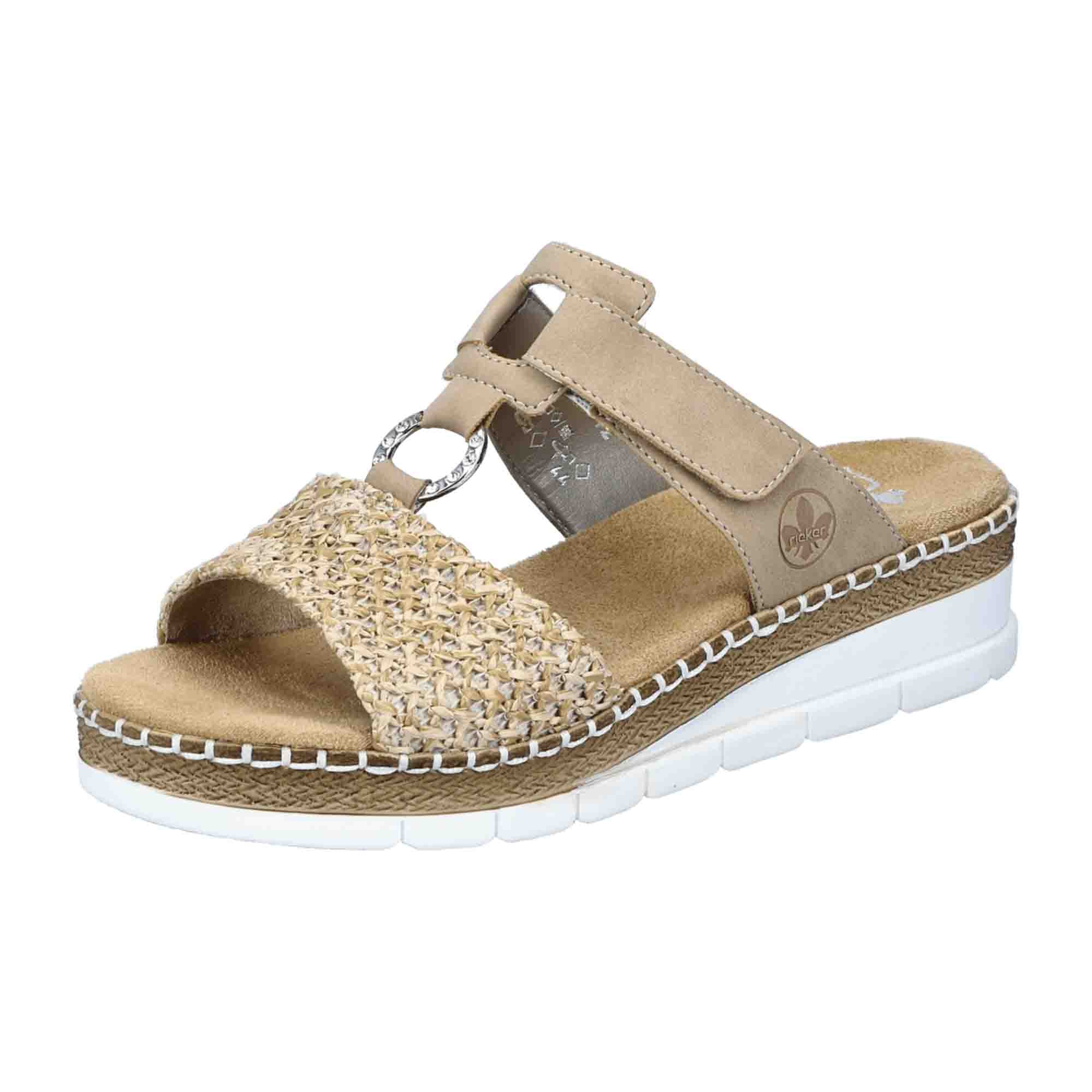 Rieker Beige Comfortable Sandals for Women with Velcro Strap and Wedge Heel