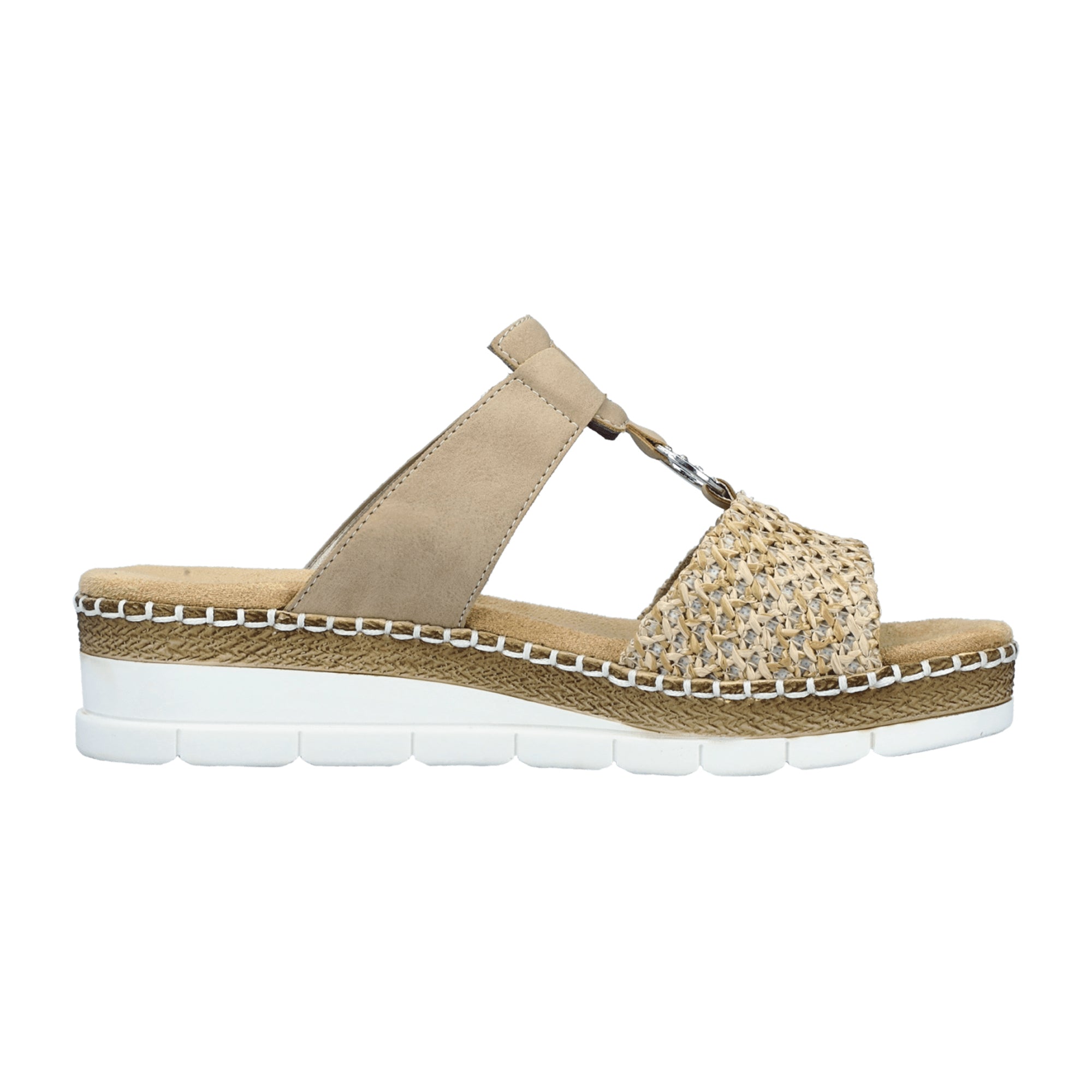 Rieker Beige Comfortable Sandals for Women with Velcro Strap and Wedge Heel