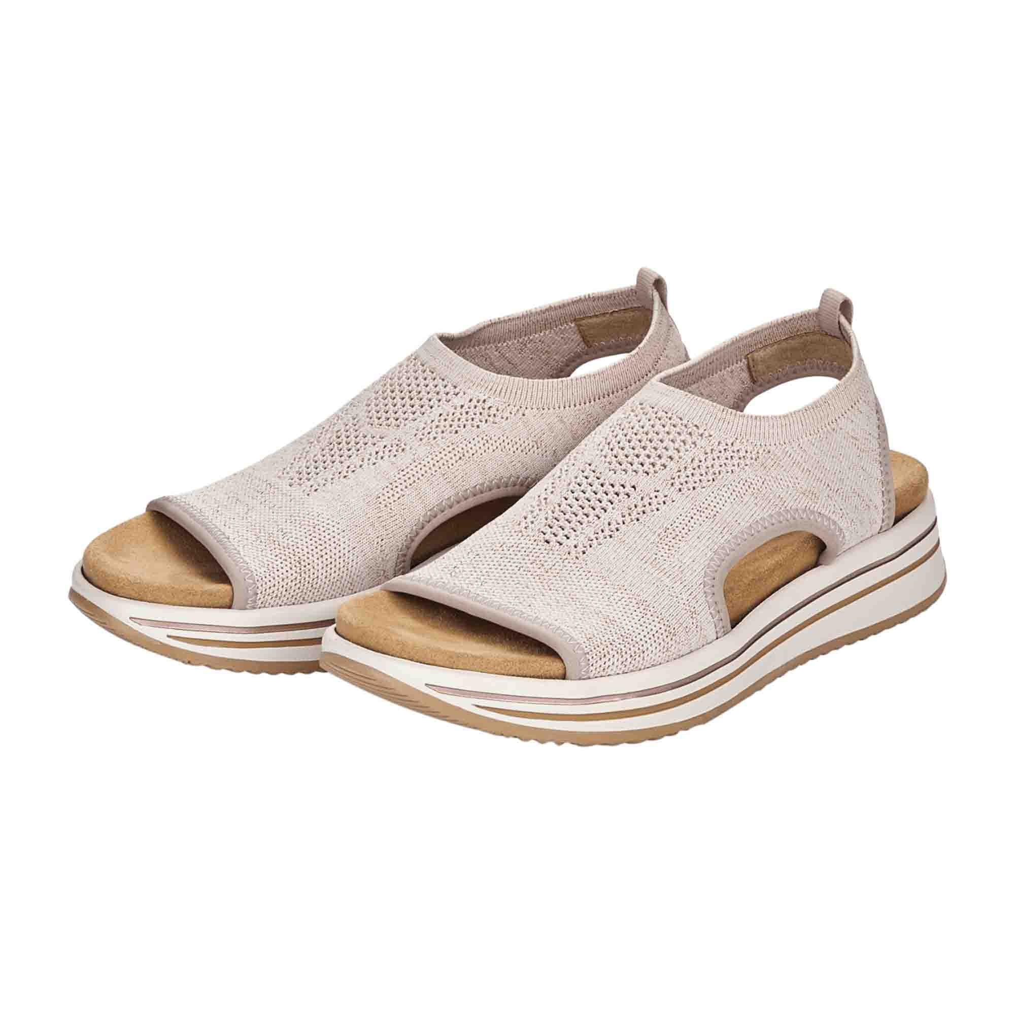 Remonte Knitup Beige Sandals for Women Comfortable Slip-On Soft Footbed